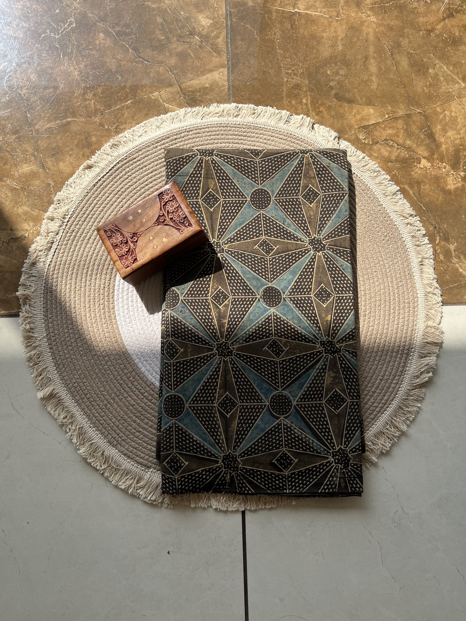 Ajrakh Hand Block Print Cotton Fabric | Natural Dyes