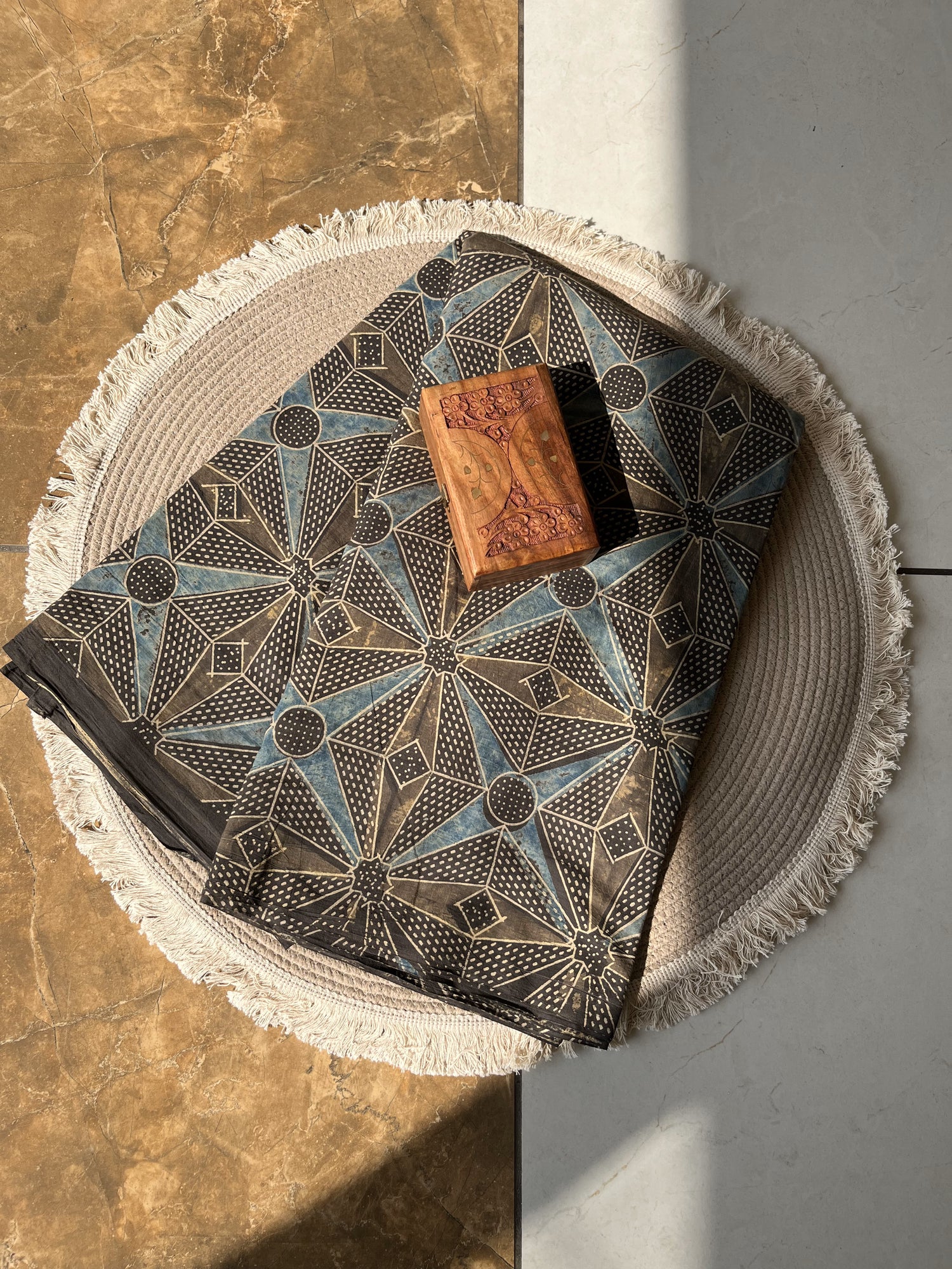 Ajrakh Hand Block Print Cotton Fabric | Natural Dyes