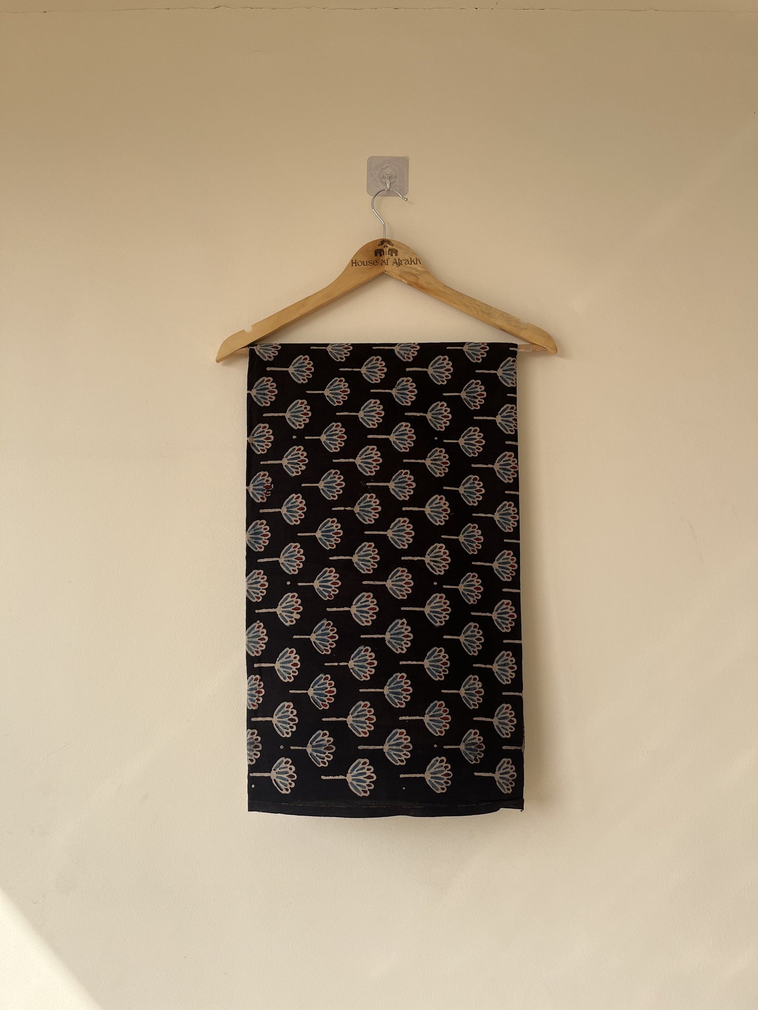 Black Ajrakh Hand Block Print Cotton Fabric | Natural Dyes