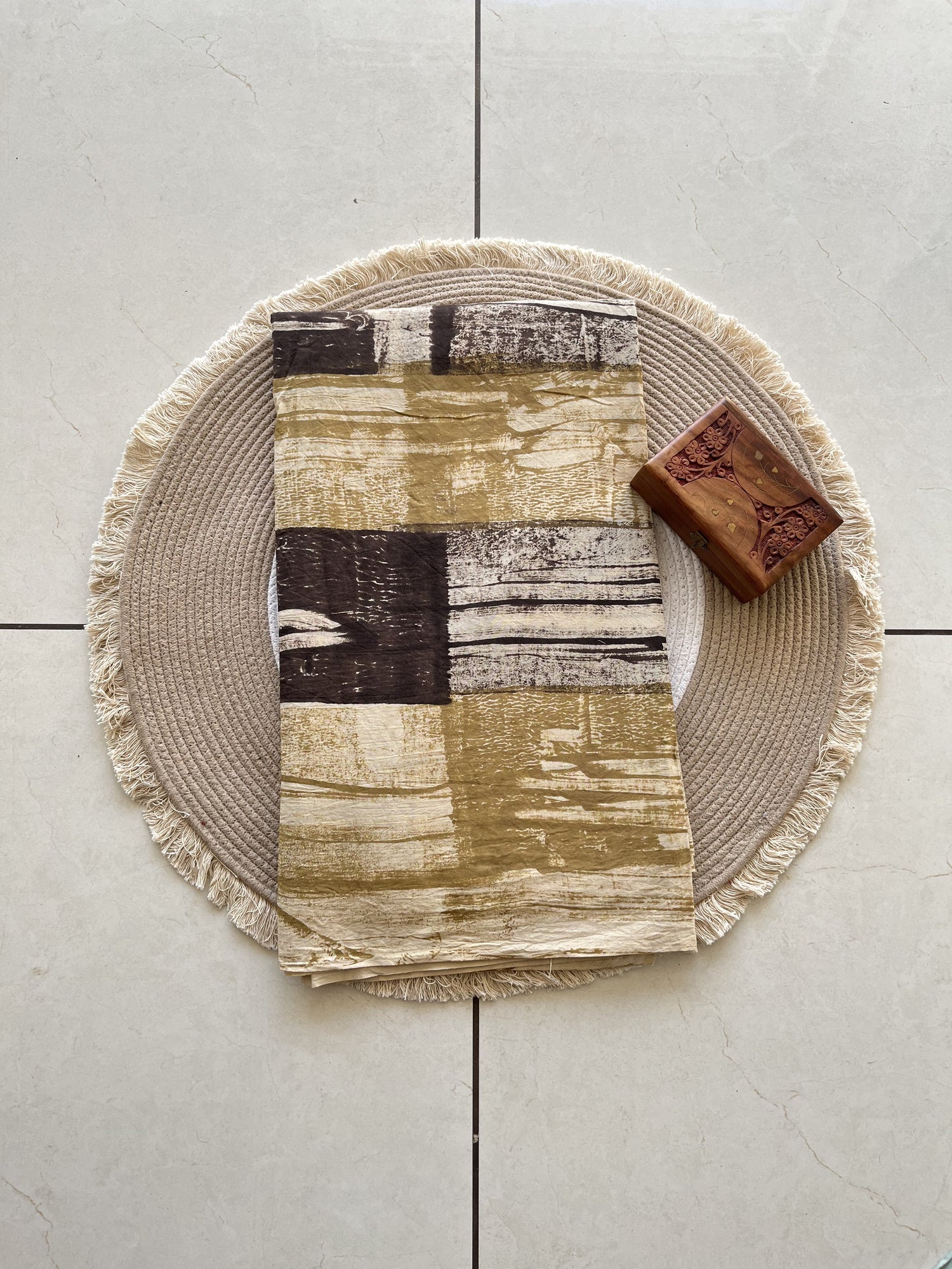 Yellow Ajrakh Hand Block Print Cotton Fabric | Natural Dyes