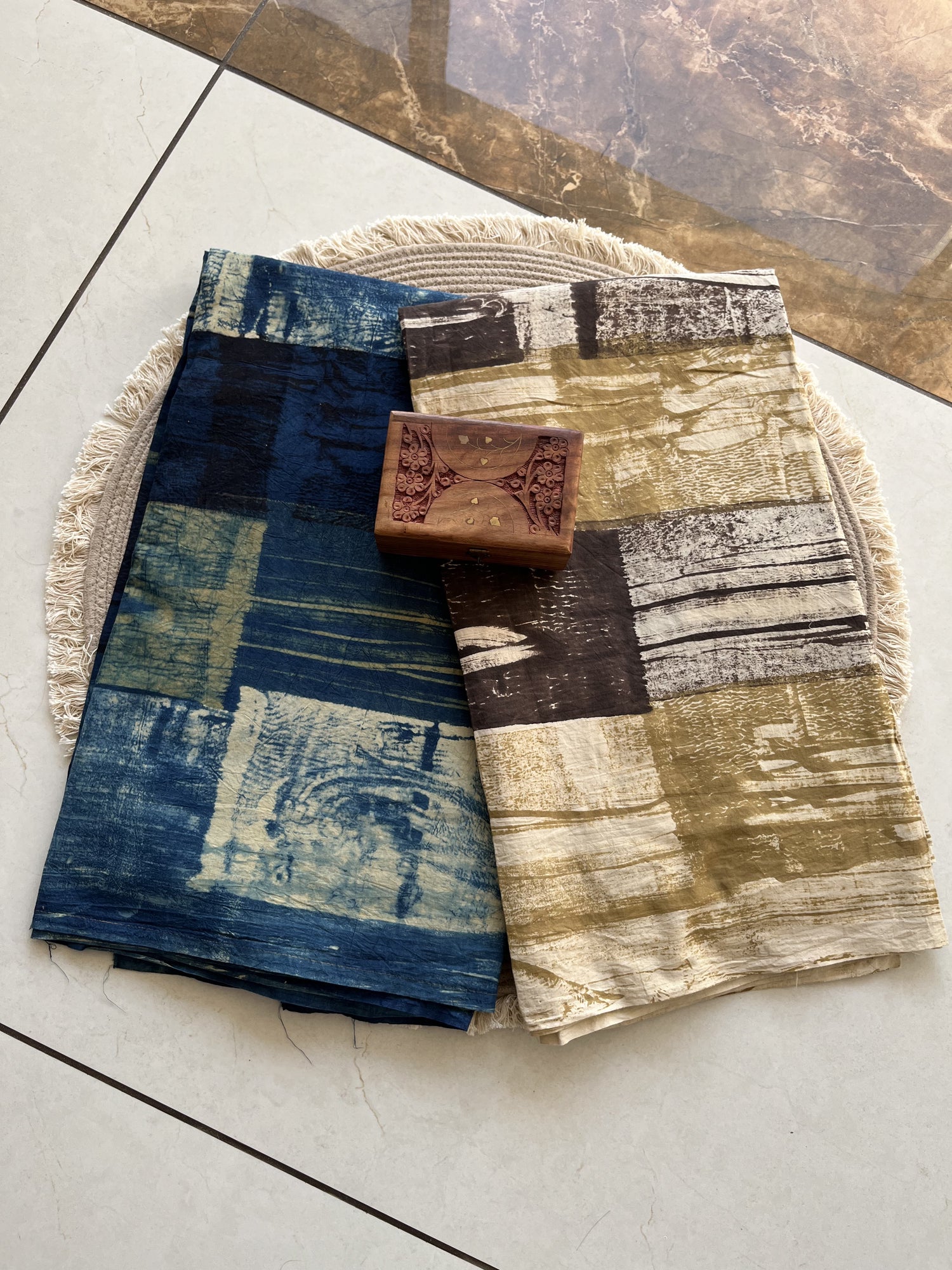 Blue Ajrakh Hand Block Print Cotton Fabric | Natural Dyes