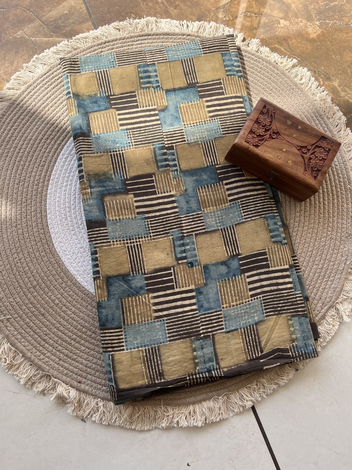 Multicolor Ajrakh Hand Block Print Cotton Fabric | Natural Dyes