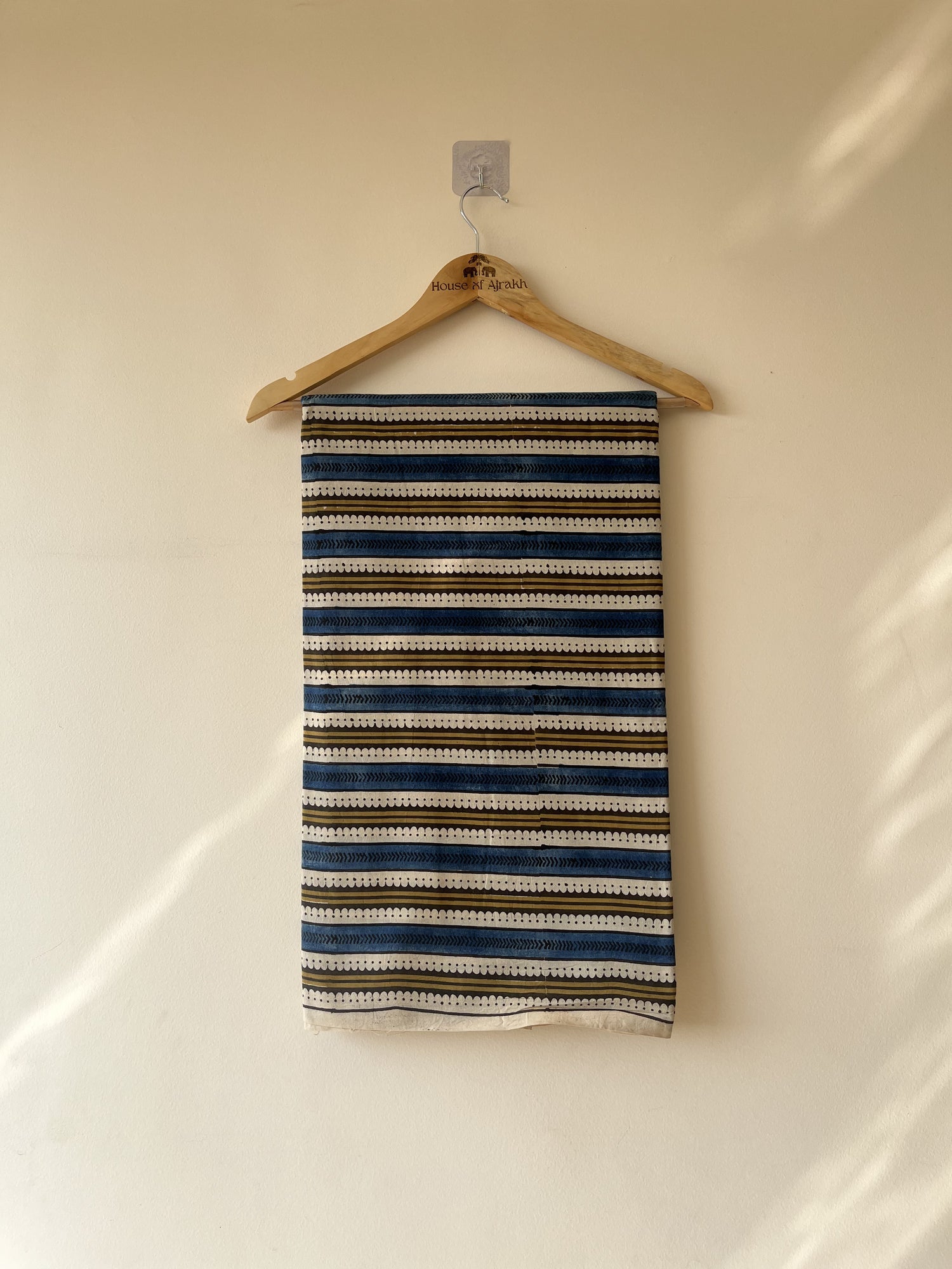 Blue Yellow Ajrakh Hand Block Print Cotton Fabric | Natural Dyes