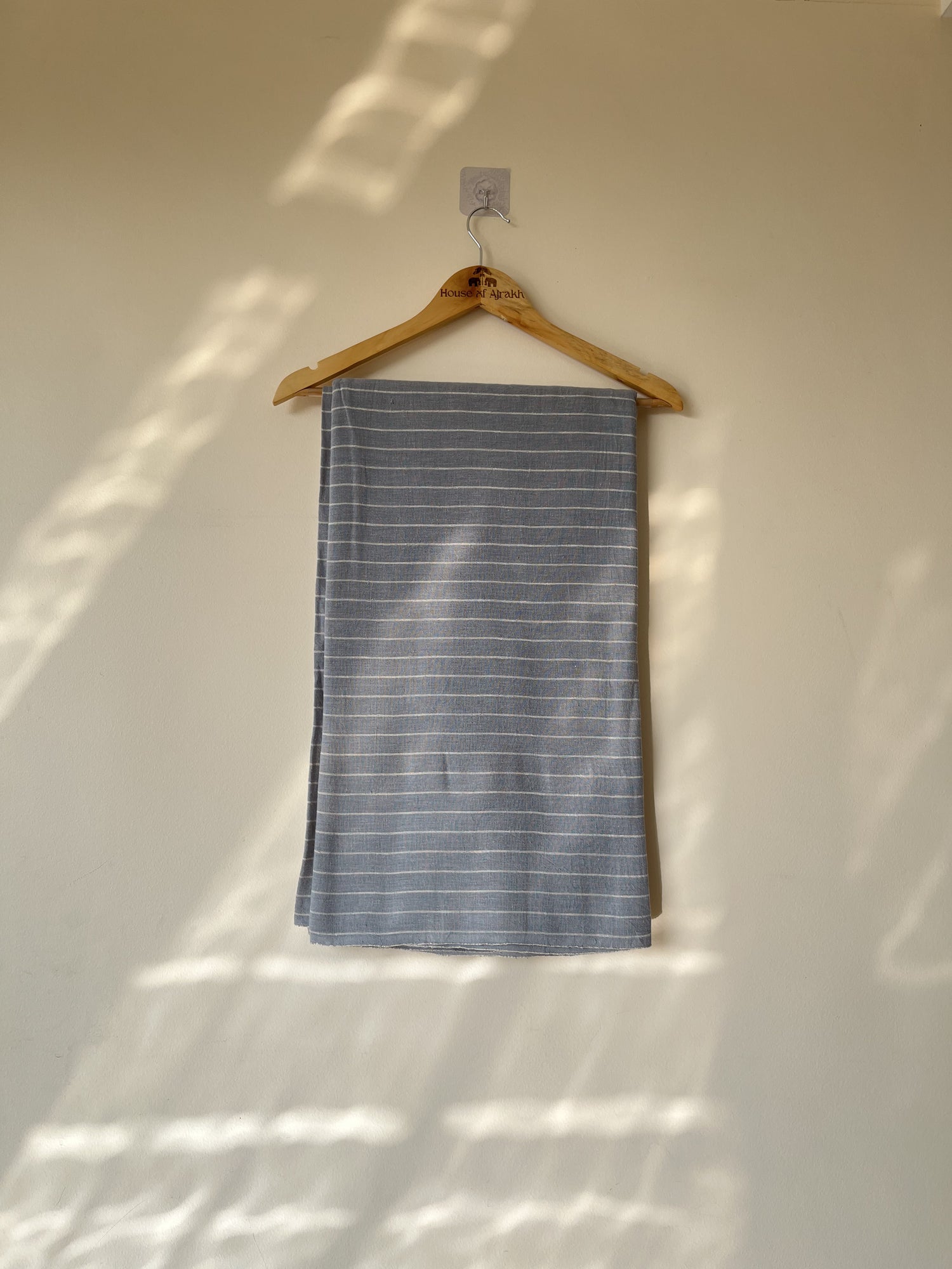 Grey Striped Handwoven Organic Kala Cotton Fabric | Soft & Breathable