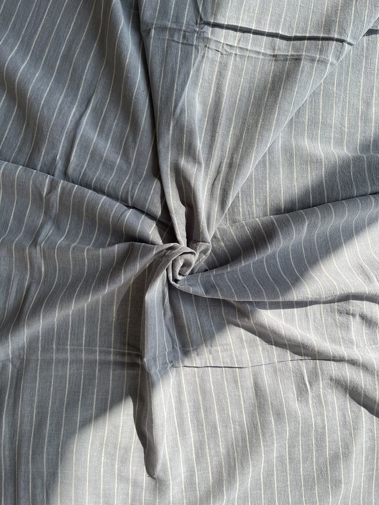 Grey Striped Handwoven Organic Kala Cotton Fabric | Soft & Breathable