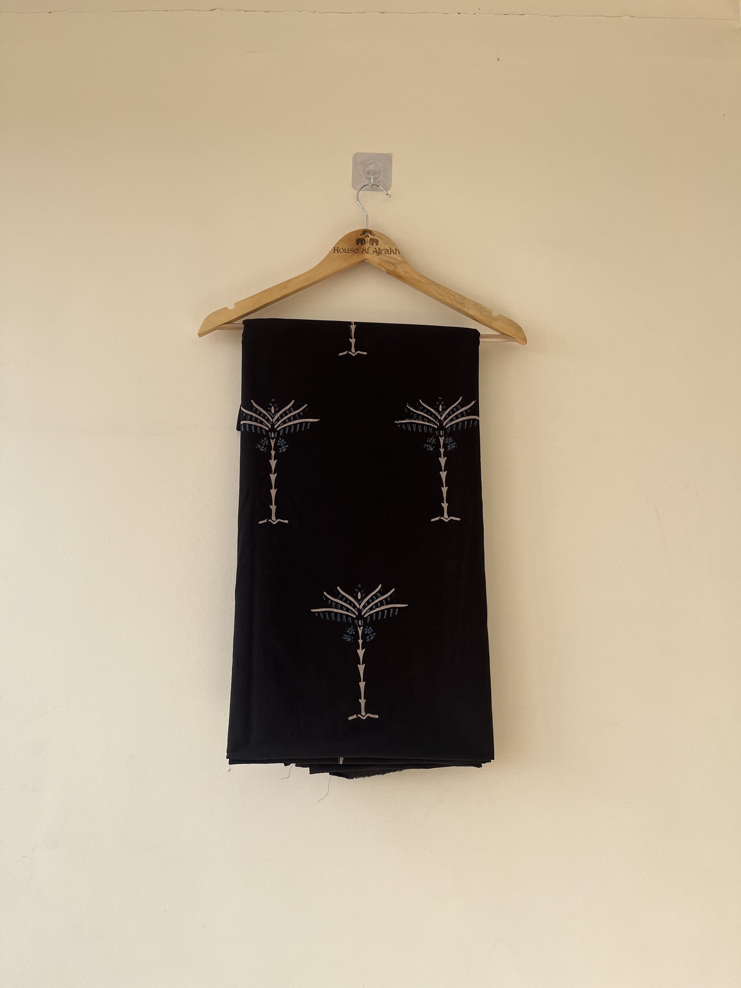 Black Ajrakh Hand Block Print Cotton Fabric | Natural Dyes