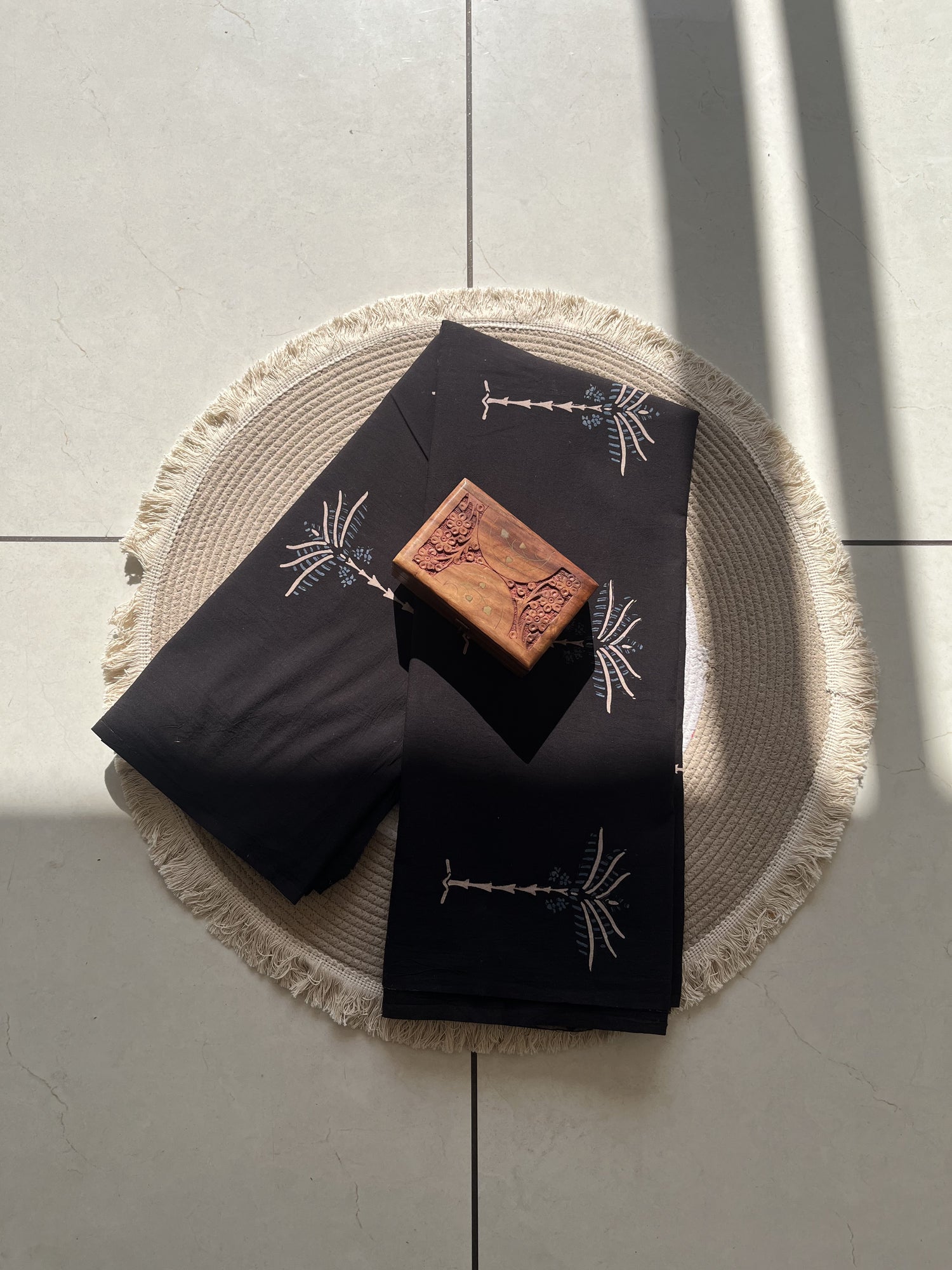 Black Ajrakh Hand Block Print Cotton Fabric | Natural Dyes