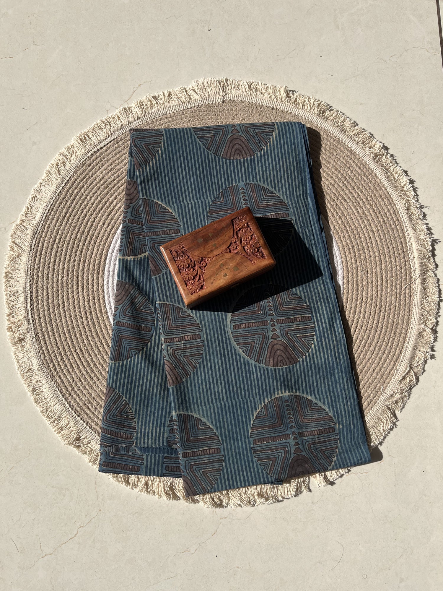 Blue Ajrakh Hand Block Print Cotton Fabric | Natural Dyes