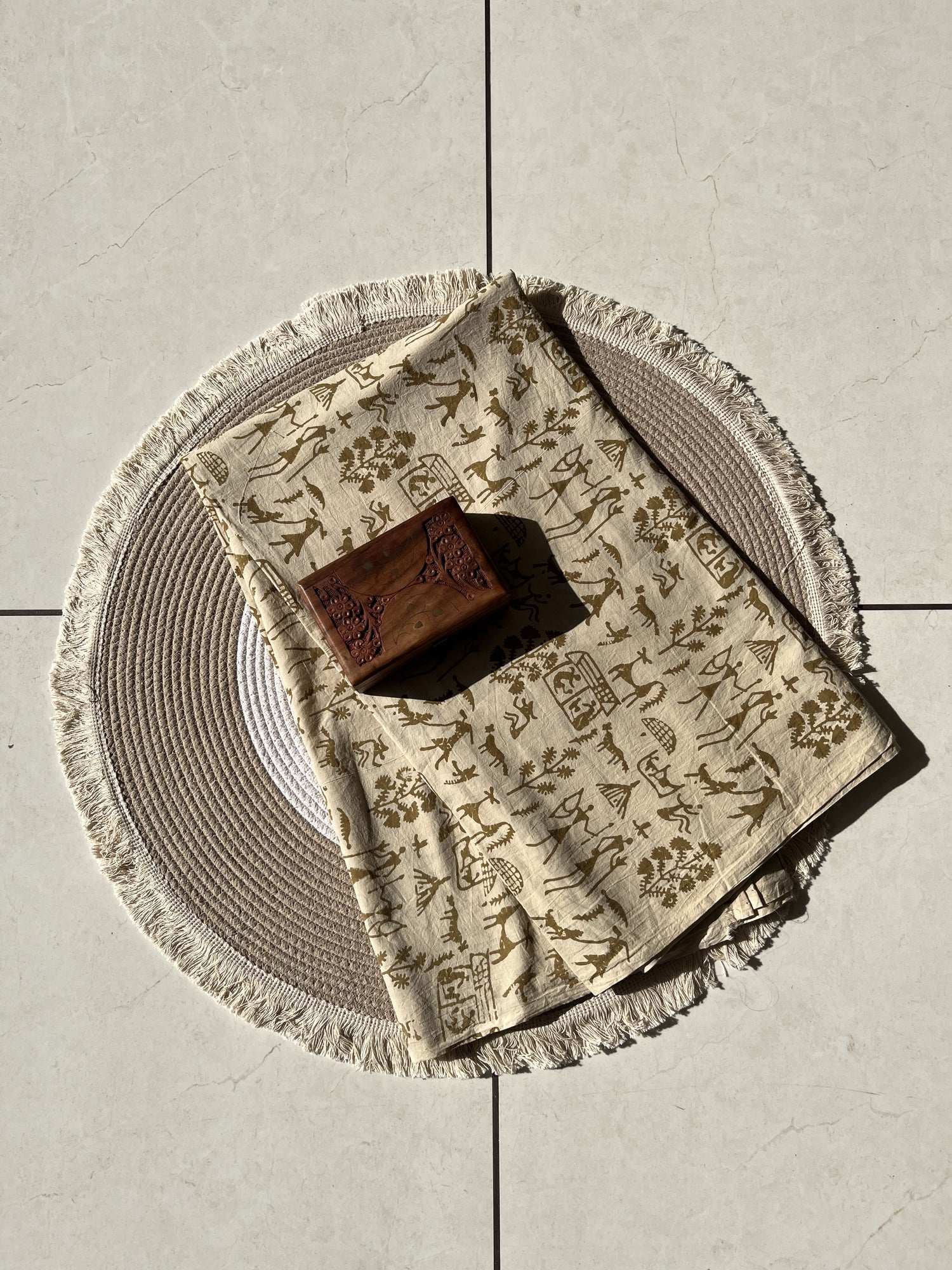 Mustard Ajrakh Hand Block Print Cotton Fabric | Natural Dyes