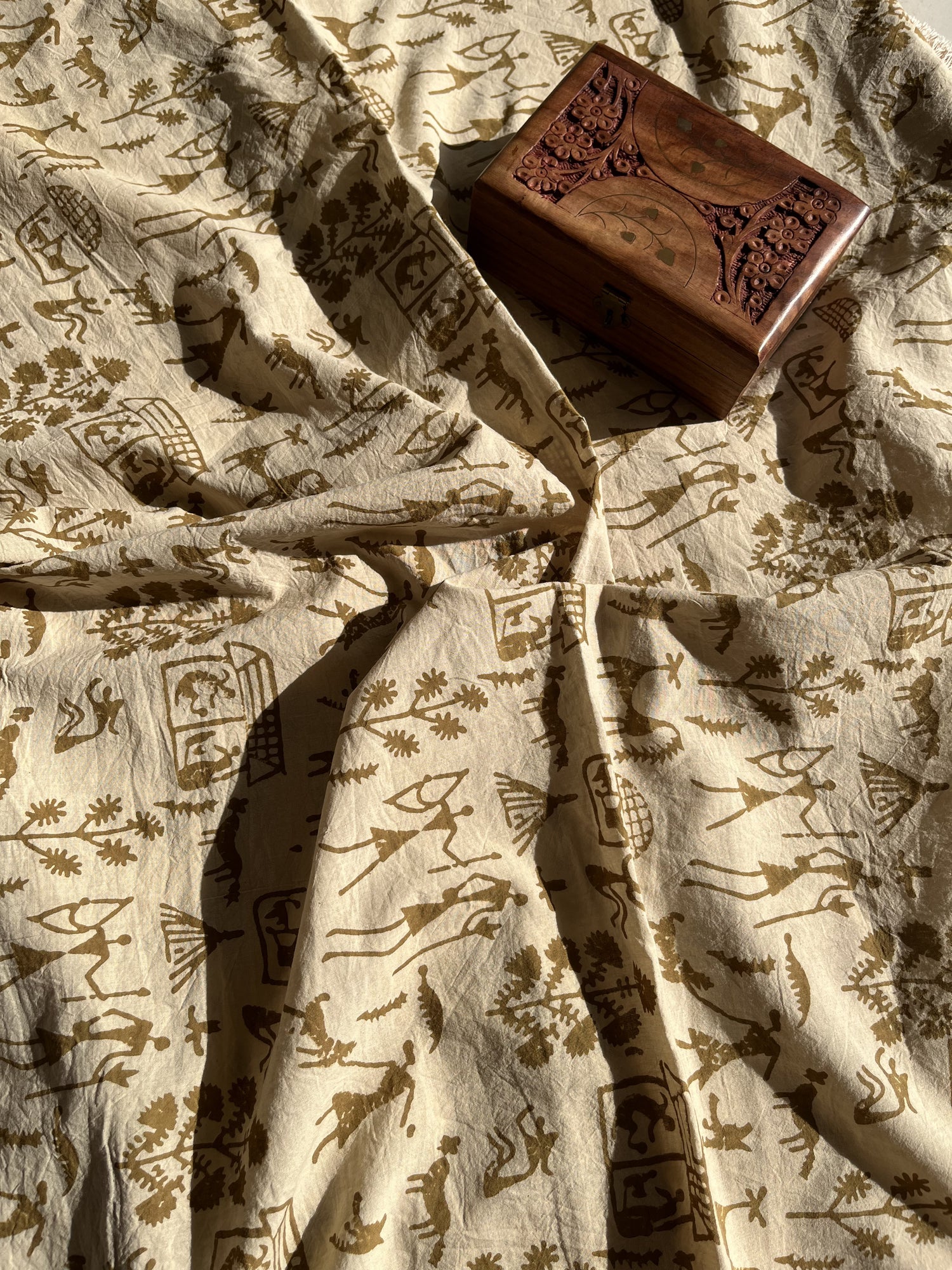 Mustard Ajrakh Hand Block Print Cotton Fabric | Natural Dyes