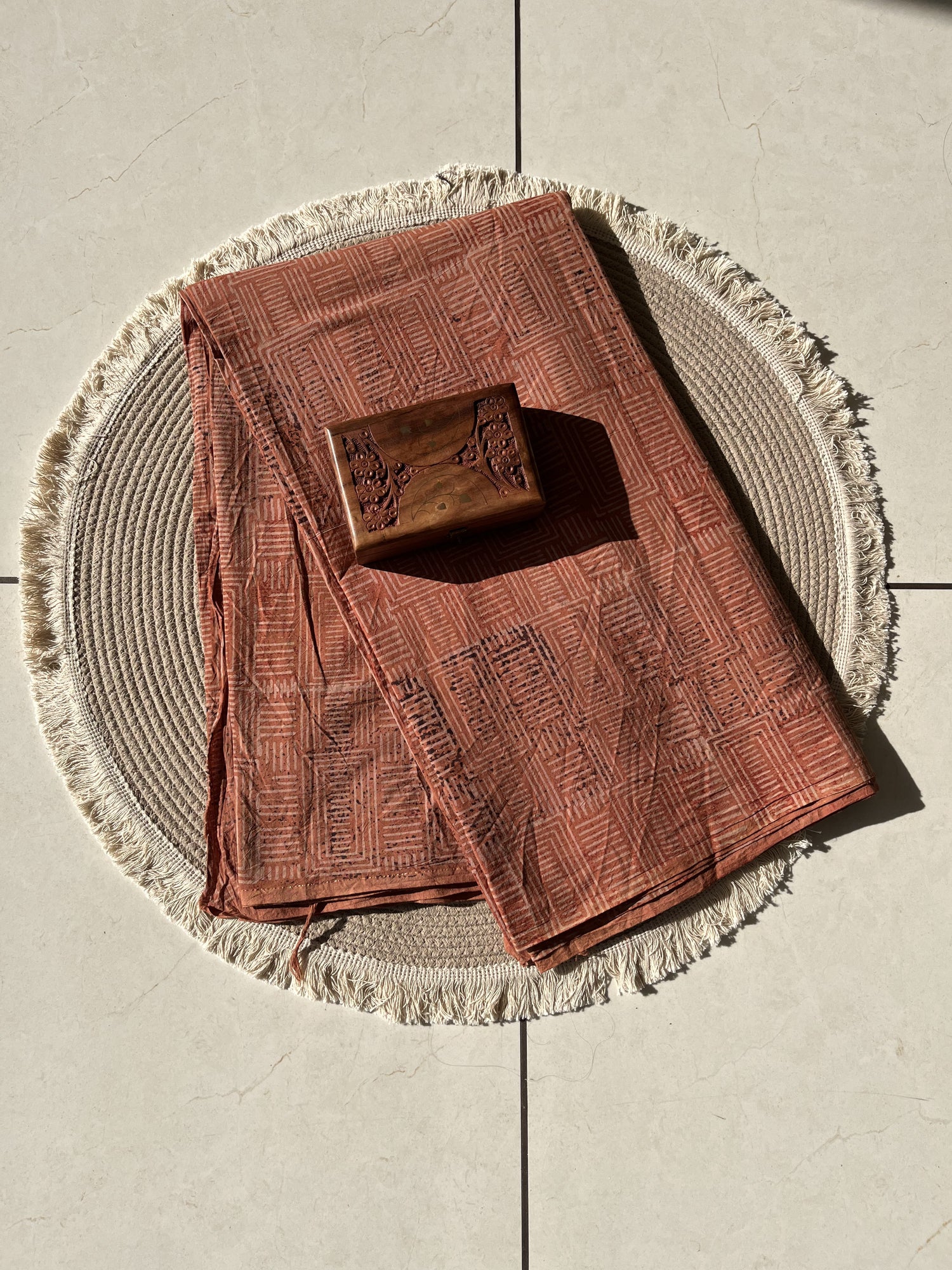 Rust Ajrakh Hand Block Print Cotton Fabric | Natural Dyes