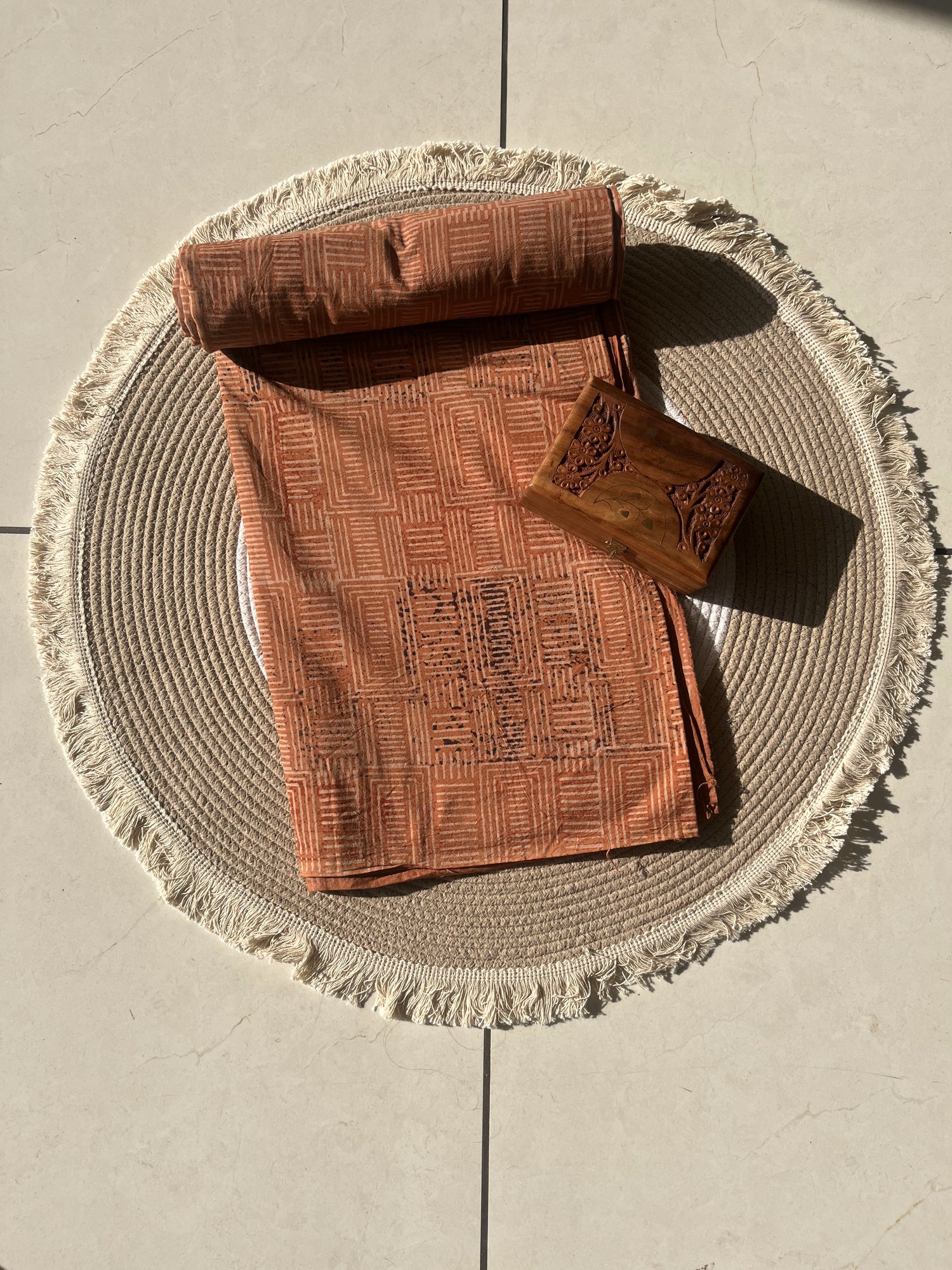 Rust Ajrakh Hand Block Print Cotton Fabric | Natural Dyes