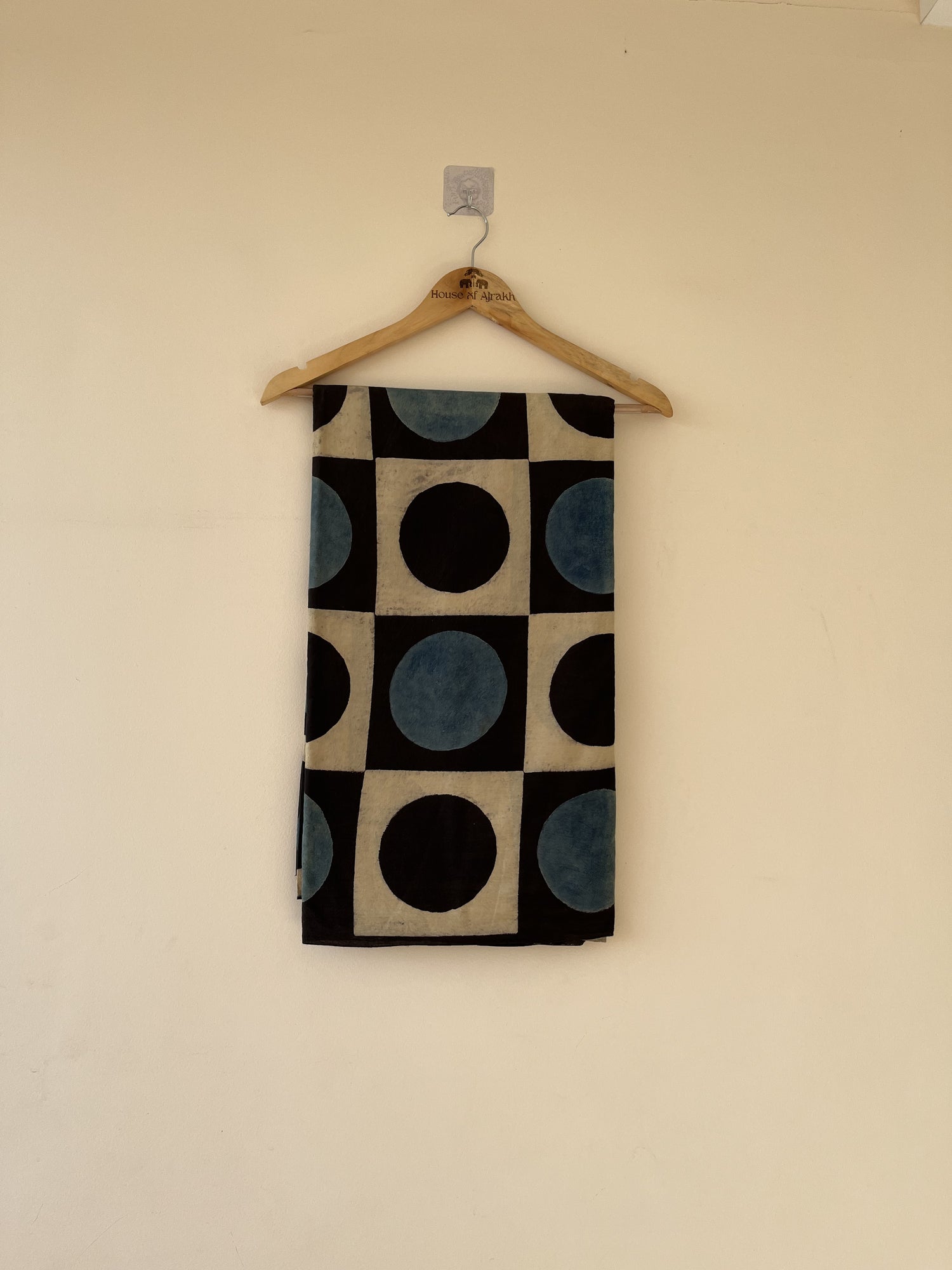 Black Blue Ajrakh Hand Block Print Cotton Fabric | Natural Dyes