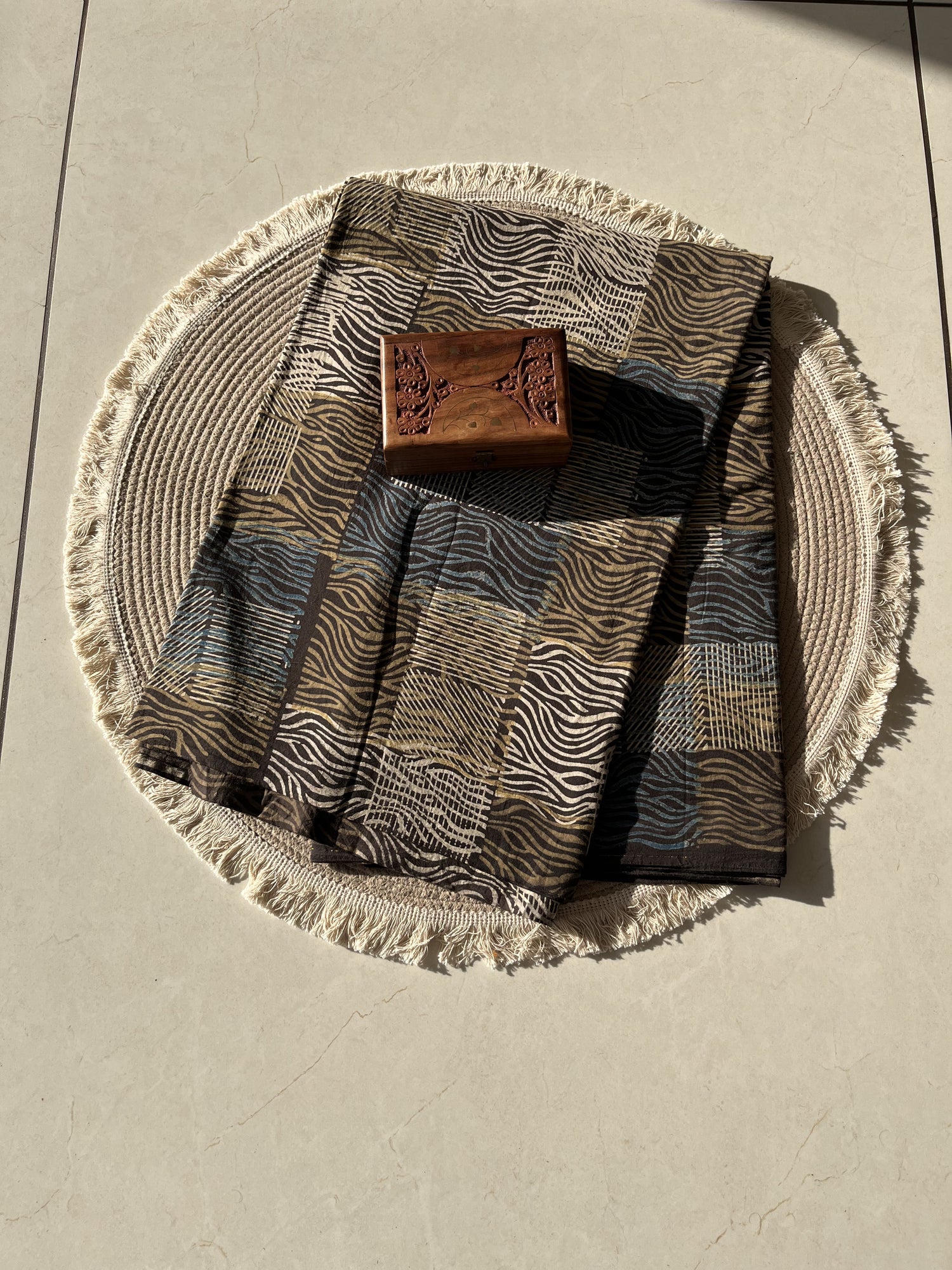 Multicolor Ajrakh Hand Block Print Cotton Fabric | Natural Dyes