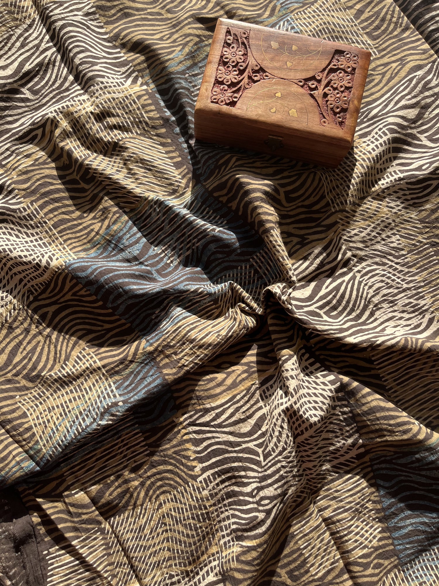 Multicolor Ajrakh Hand Block Print Cotton Fabric | Natural Dyes