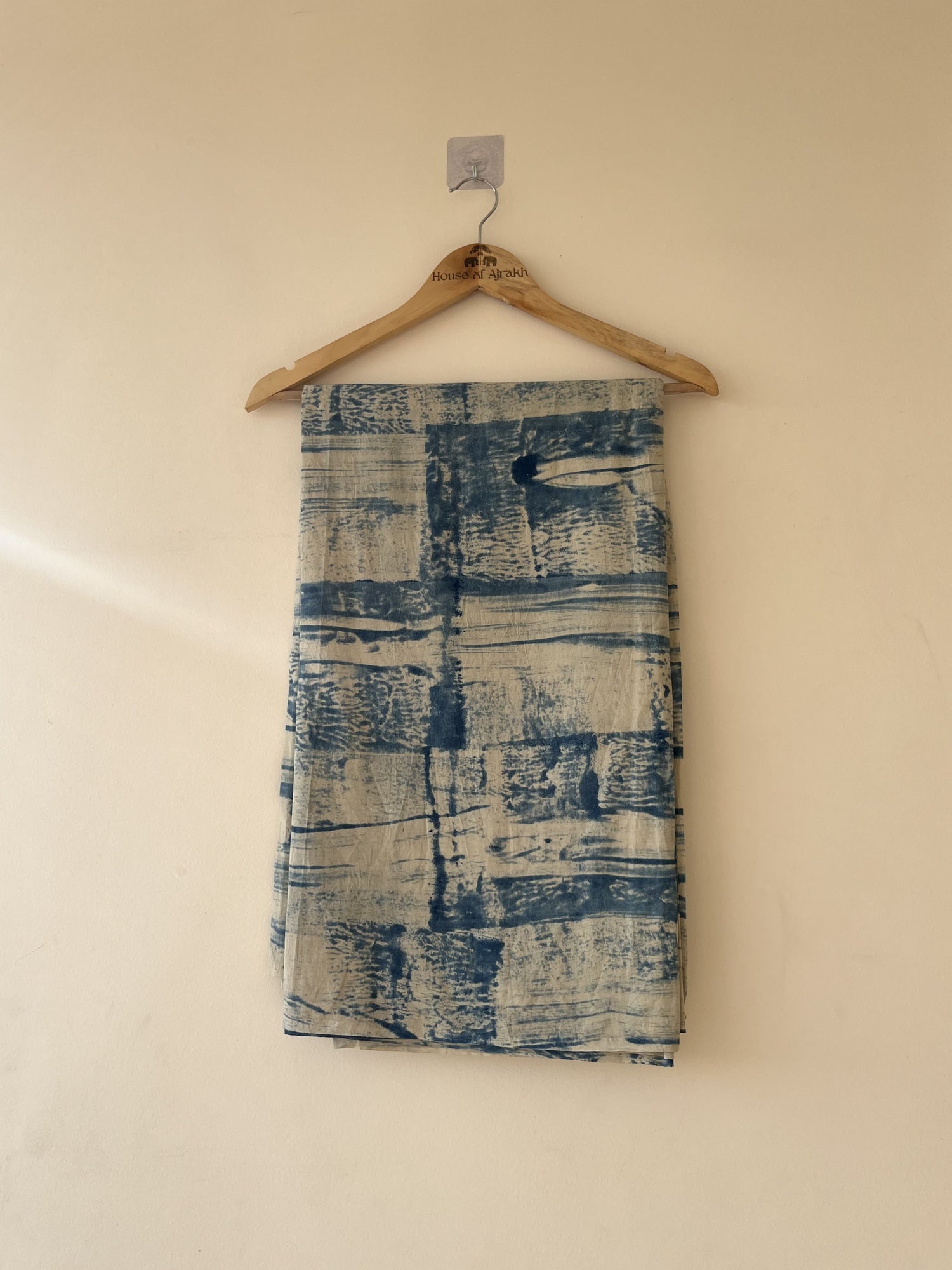 Off-White Blue Ajrakh Hand Block Print Cotton Fabric | Natural Dyes