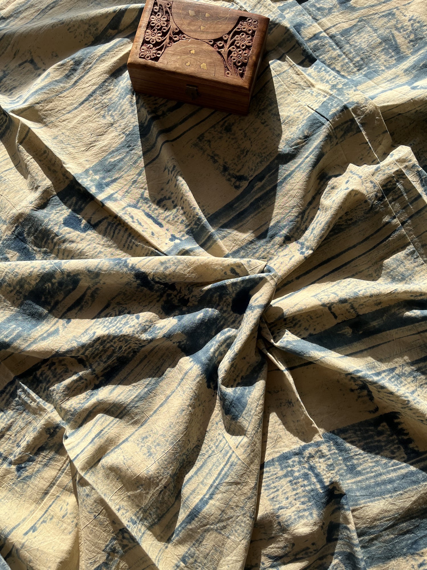 Off-White Blue Ajrakh Hand Block Print Cotton Fabric | Natural Dyes