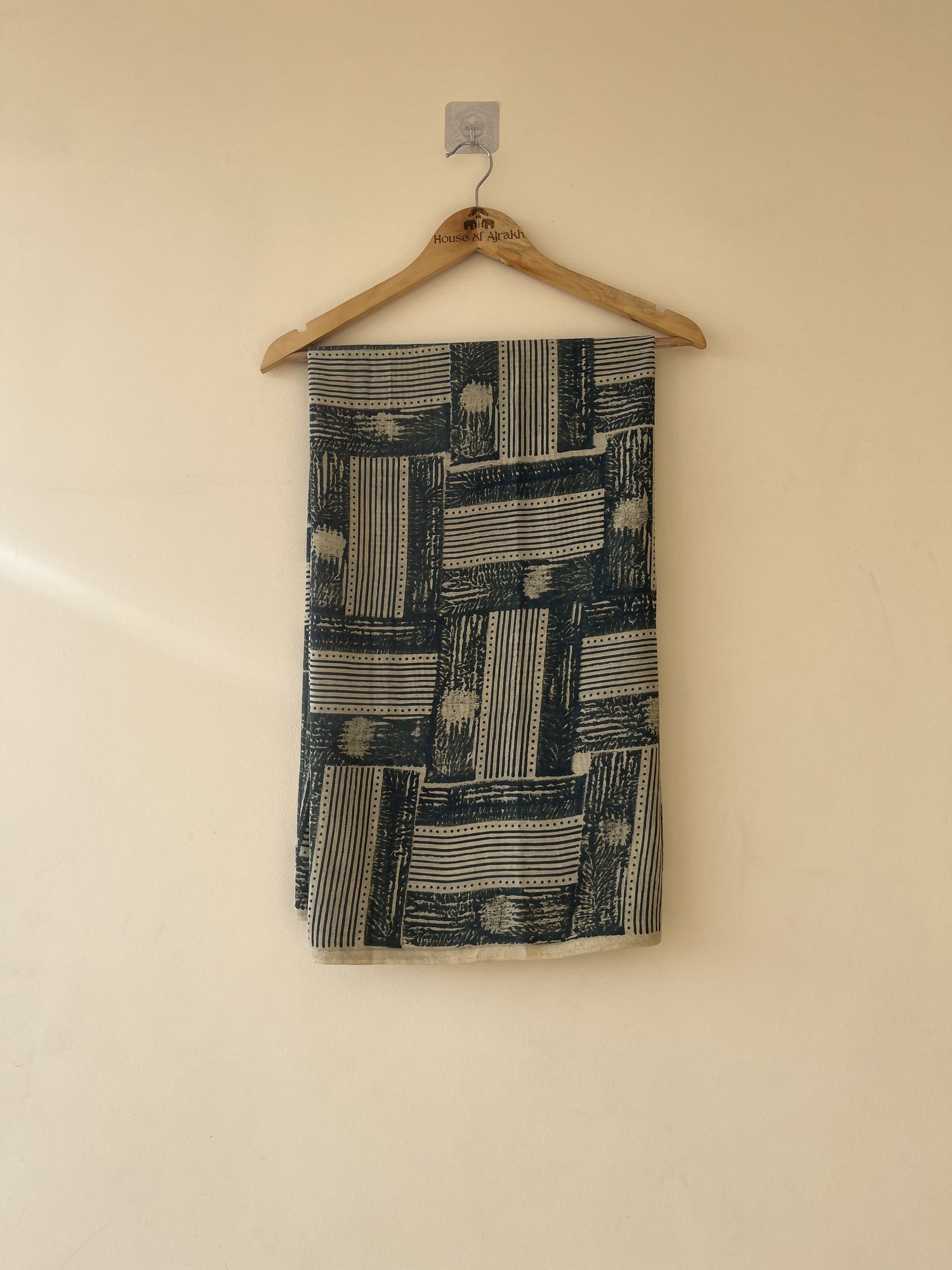 Green Ajrakh Hand Block Print Cotton Fabric | Natural Dyes
