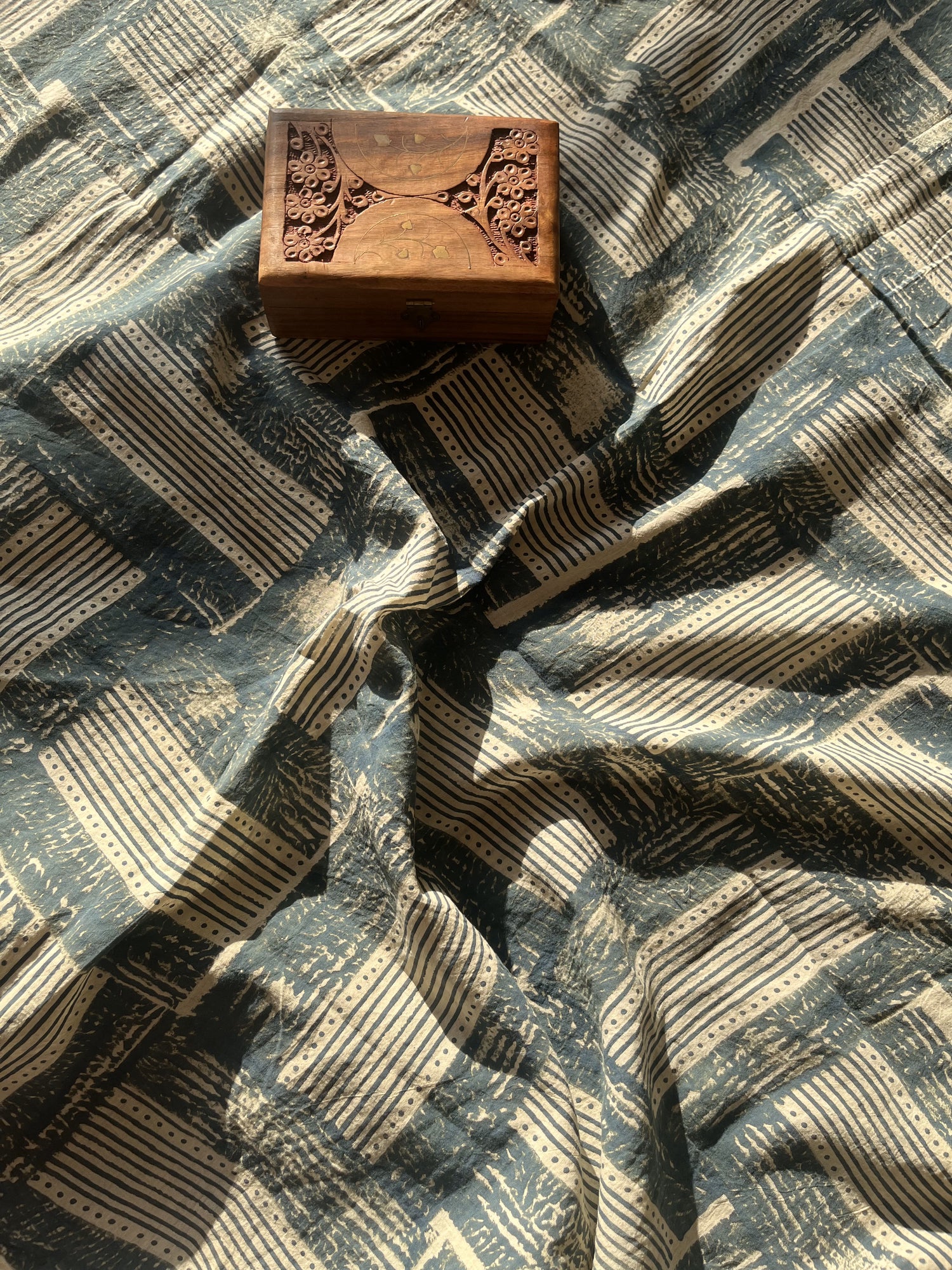 Green Ajrakh Hand Block Print Cotton Fabric | Natural Dyes