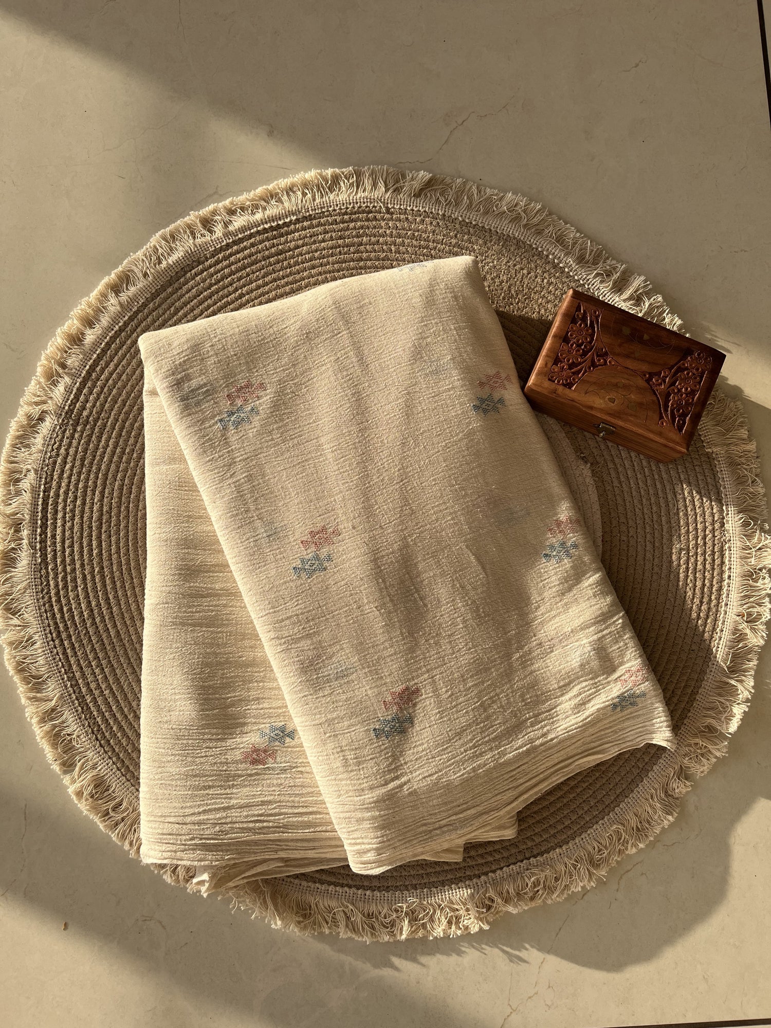 Off-White Chomakh Handwoven Organic Kala Cotton Fabric | Soft & Breathable