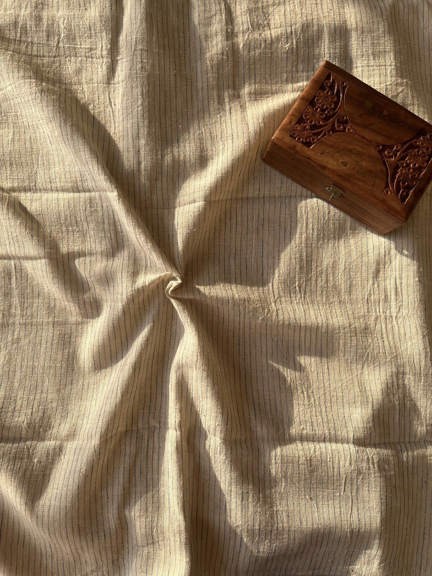 Off-White Striped Handwoven Organic Kala Cotton Fabric | Soft & Breathable