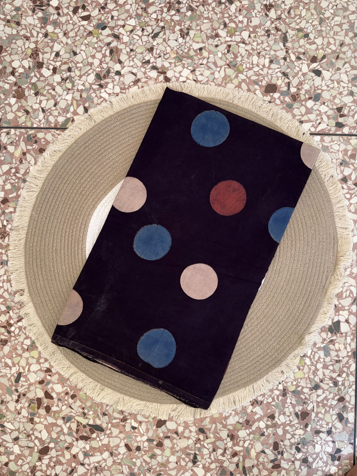 Polka Dot Ajrakh Hand Block Printed Cotton Fabric | Natural Dyes