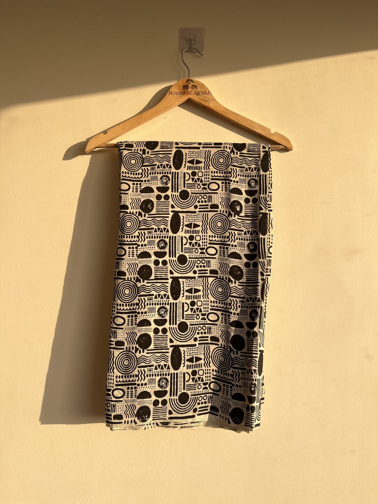 Black Ajrakh Hand Block Print Modal Silk Fabric | Natural Dyes