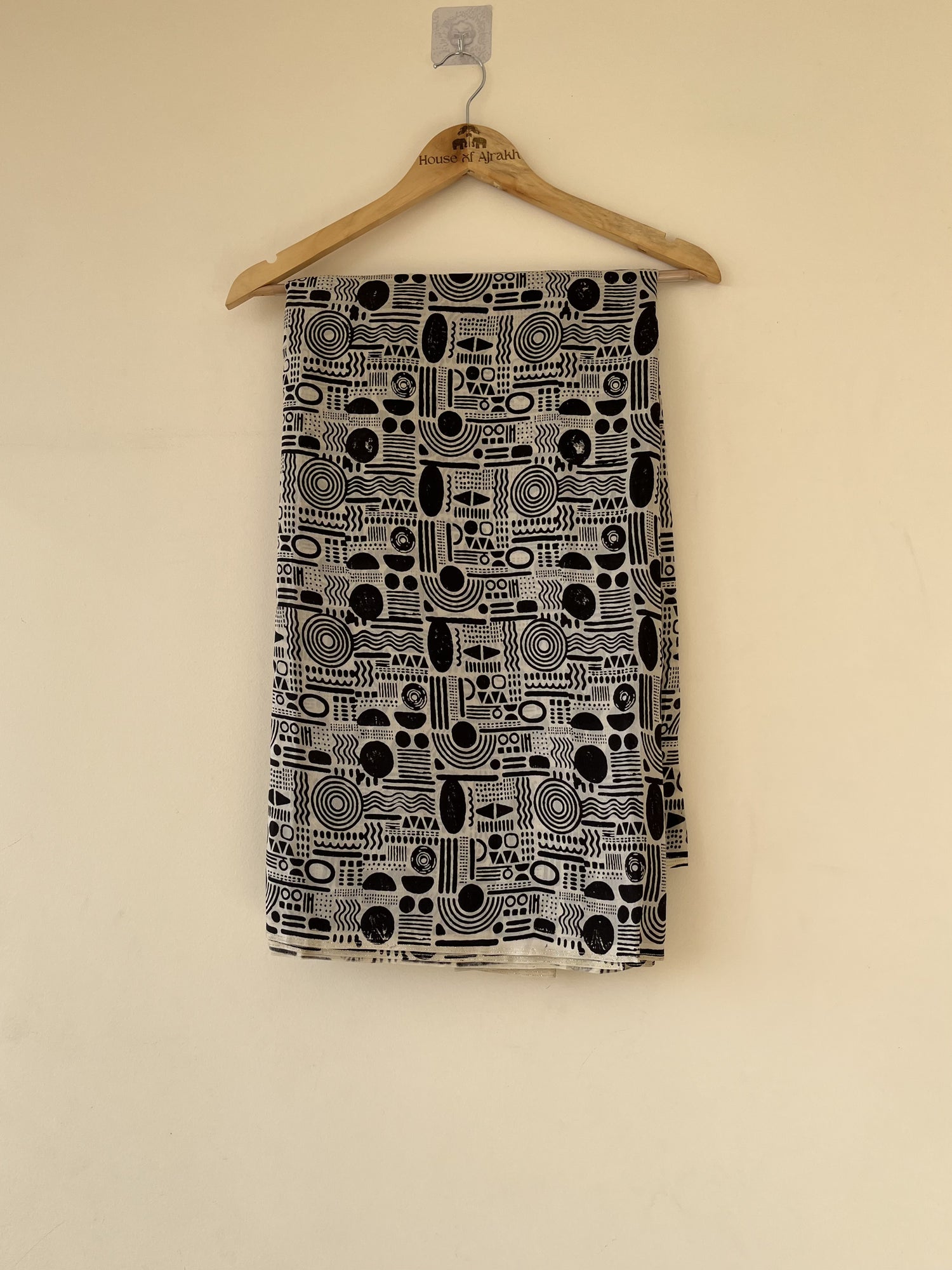 Black Ajrakh Hand Block Print Modal Silk Fabric | Natural Dyes