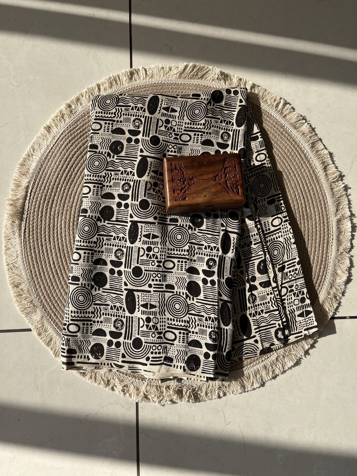 Black Ajrakh Hand Block Print Modal Silk Fabric | Natural Dyes