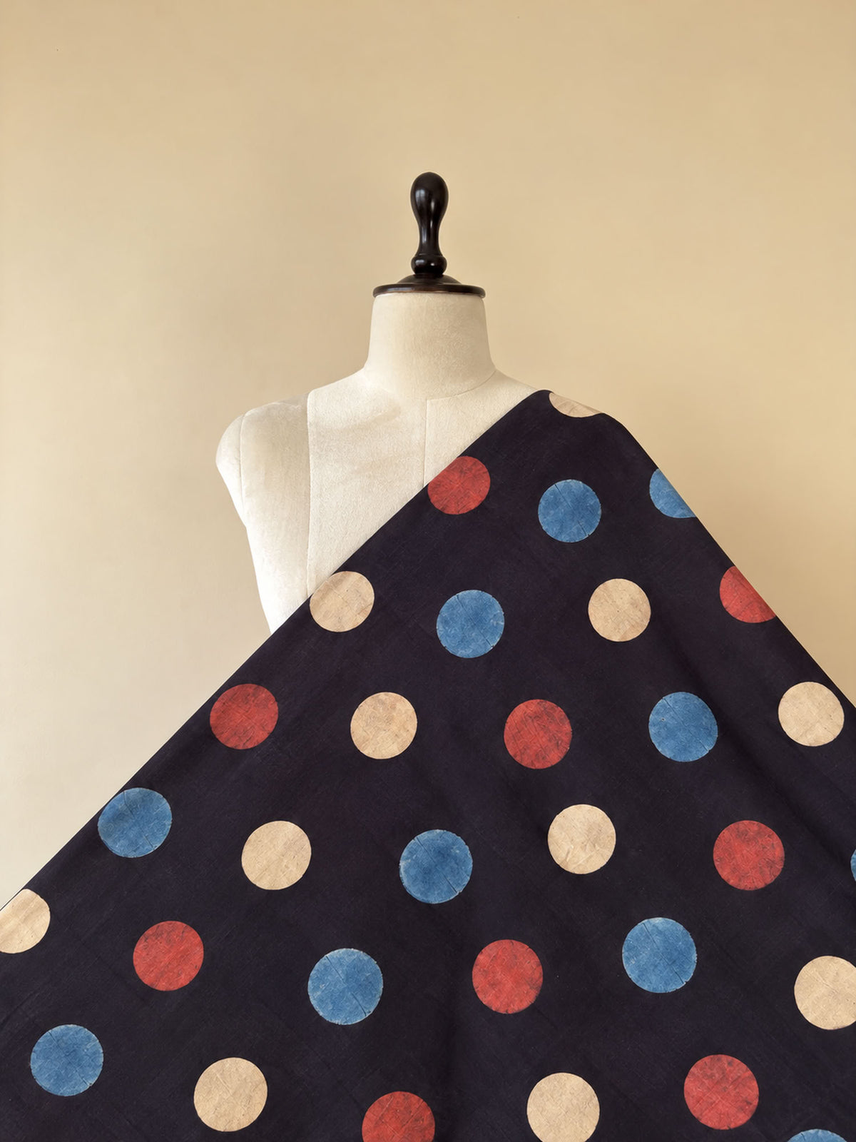 Polka Dot Ajrakh Hand Block Printed Cotton Fabric | Natural Dyes