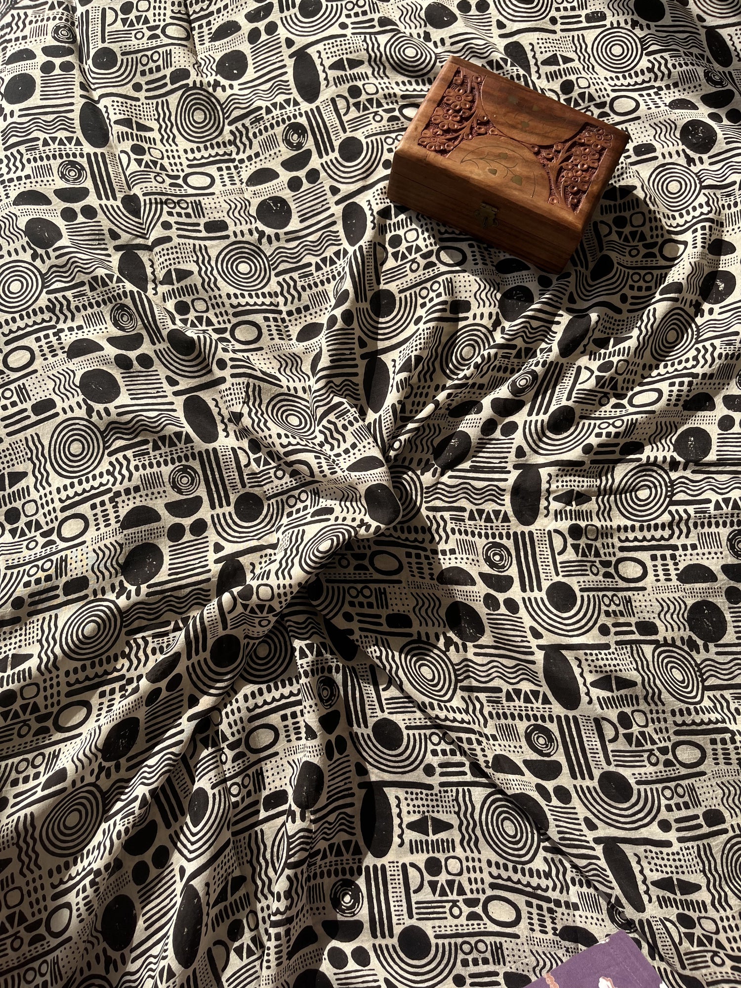 Black Ajrakh Hand Block Print Modal Silk Fabric | Natural Dyes