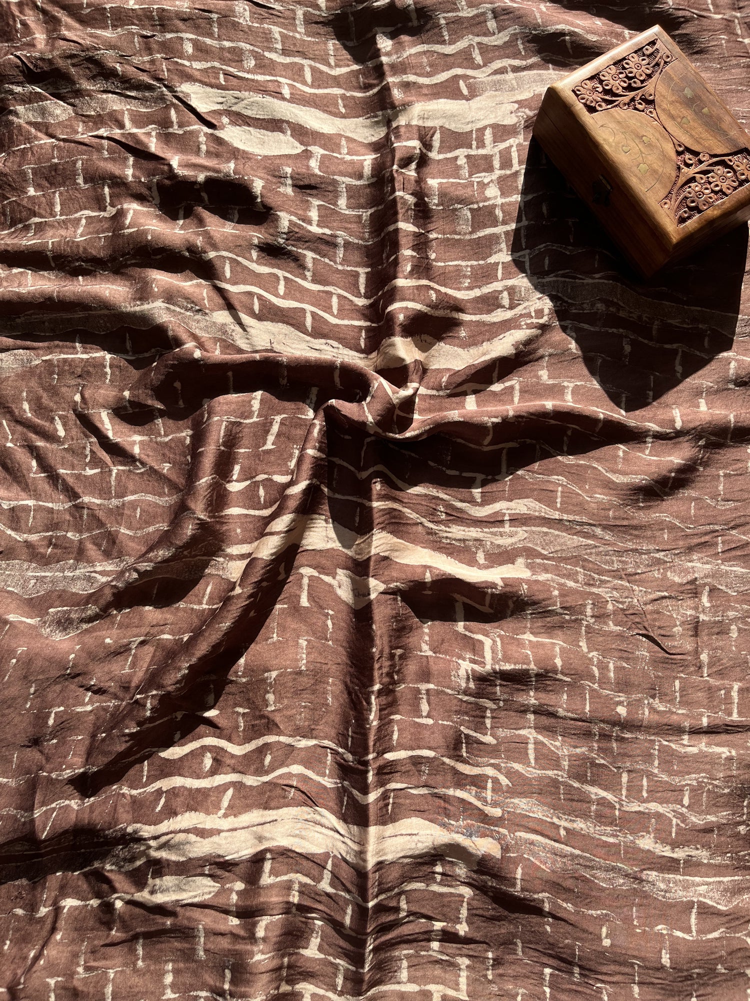 Brown Ajrakh Hand Block Print Modal Silk Fabric | Natural Dyes