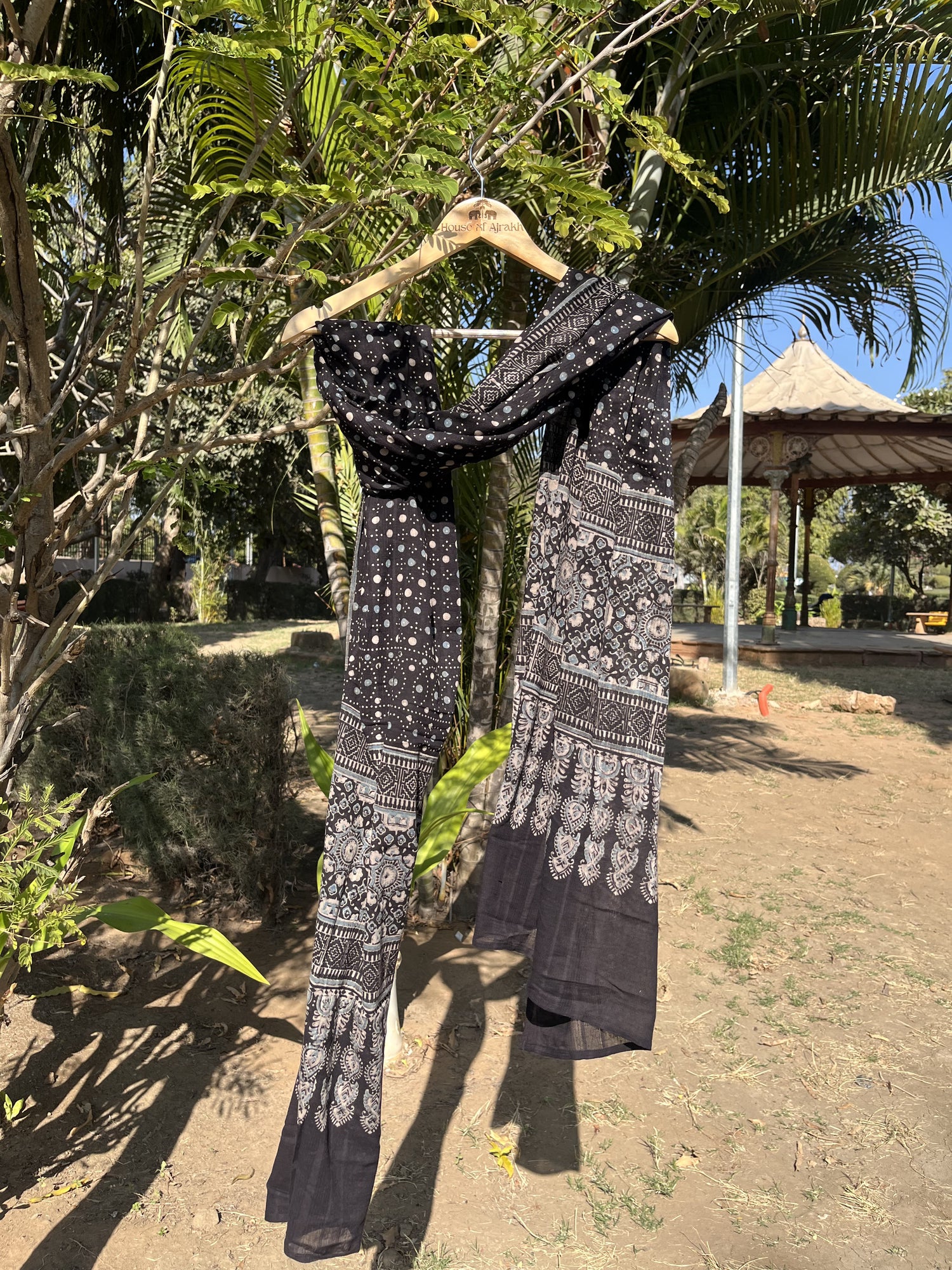 Authentic Ajrakh Hand Block Print Mul Cotton Dupatta | Natural Dyes