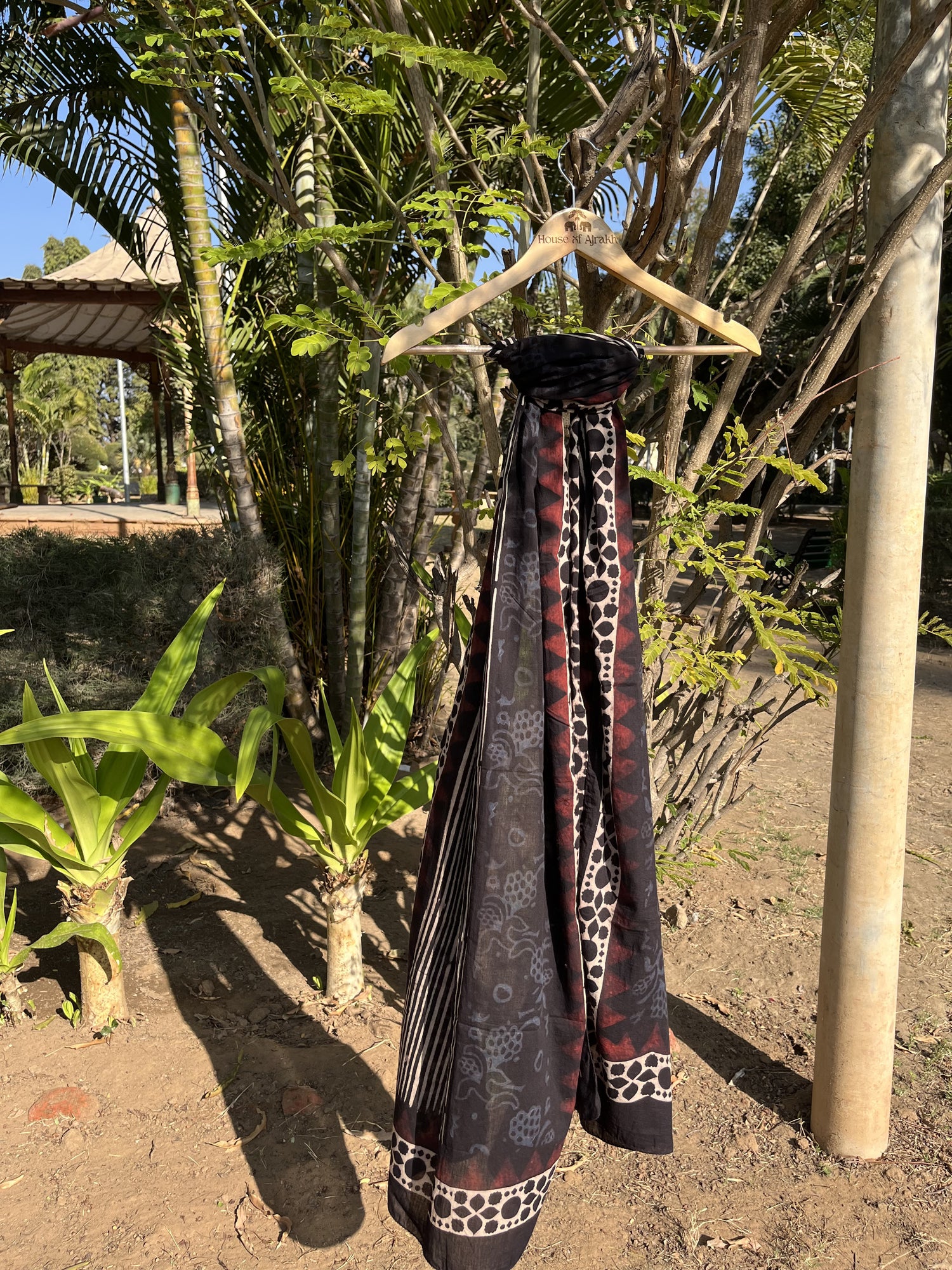 Authentic Ajrakh Hand Block Print Cotton Stole | Natural Dyes