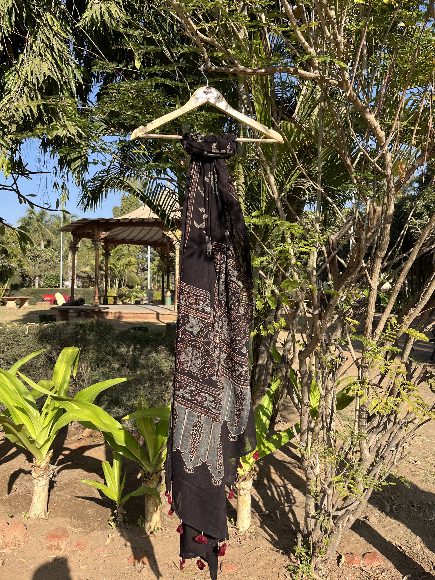 Authentic Ajrakh Hand Block Print Mul Cotton Dupatta | Natural Dyes