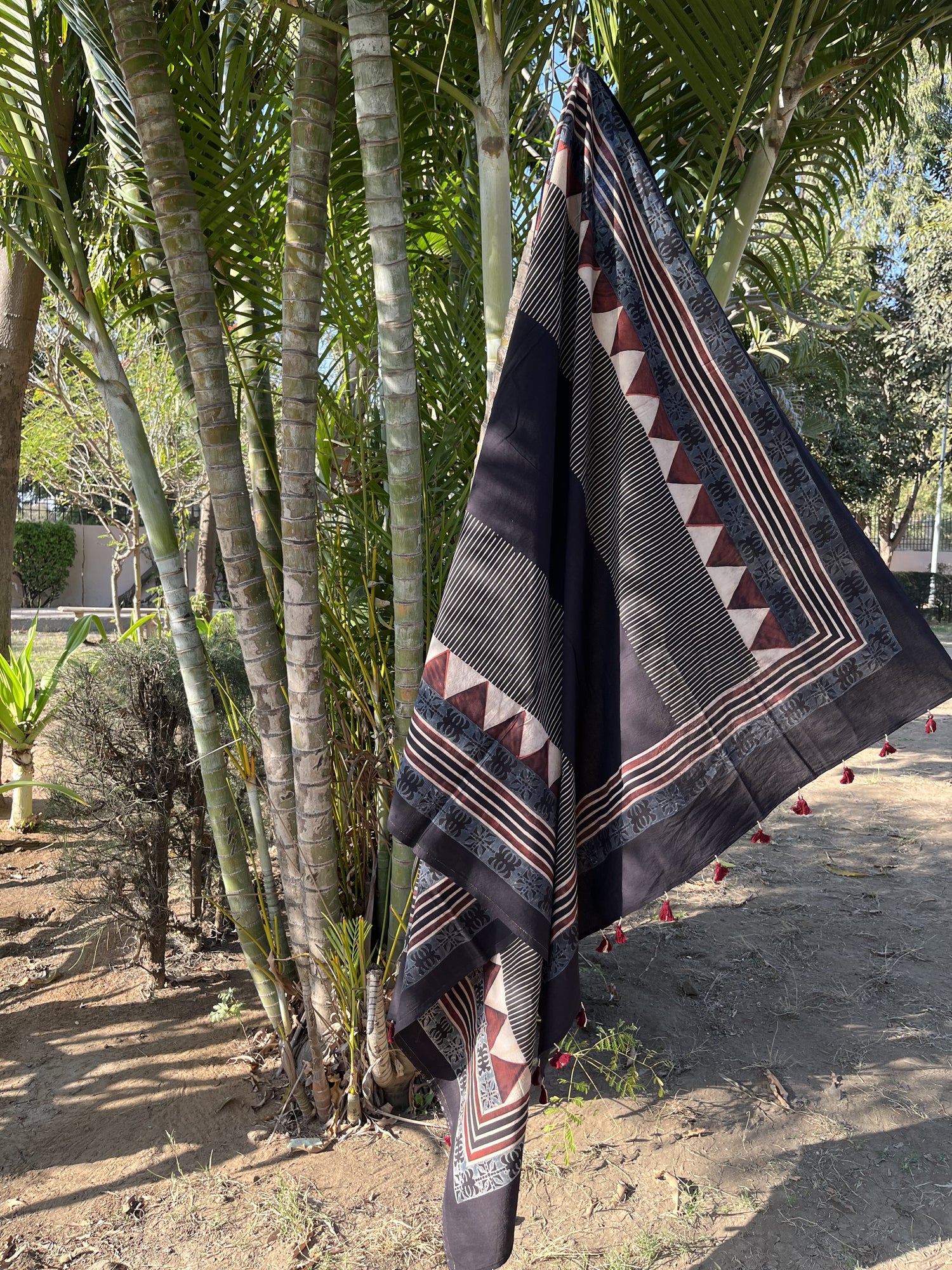 Authentic Ajrakh Hand Block Print Cotton Dupatta | Natural Dyes