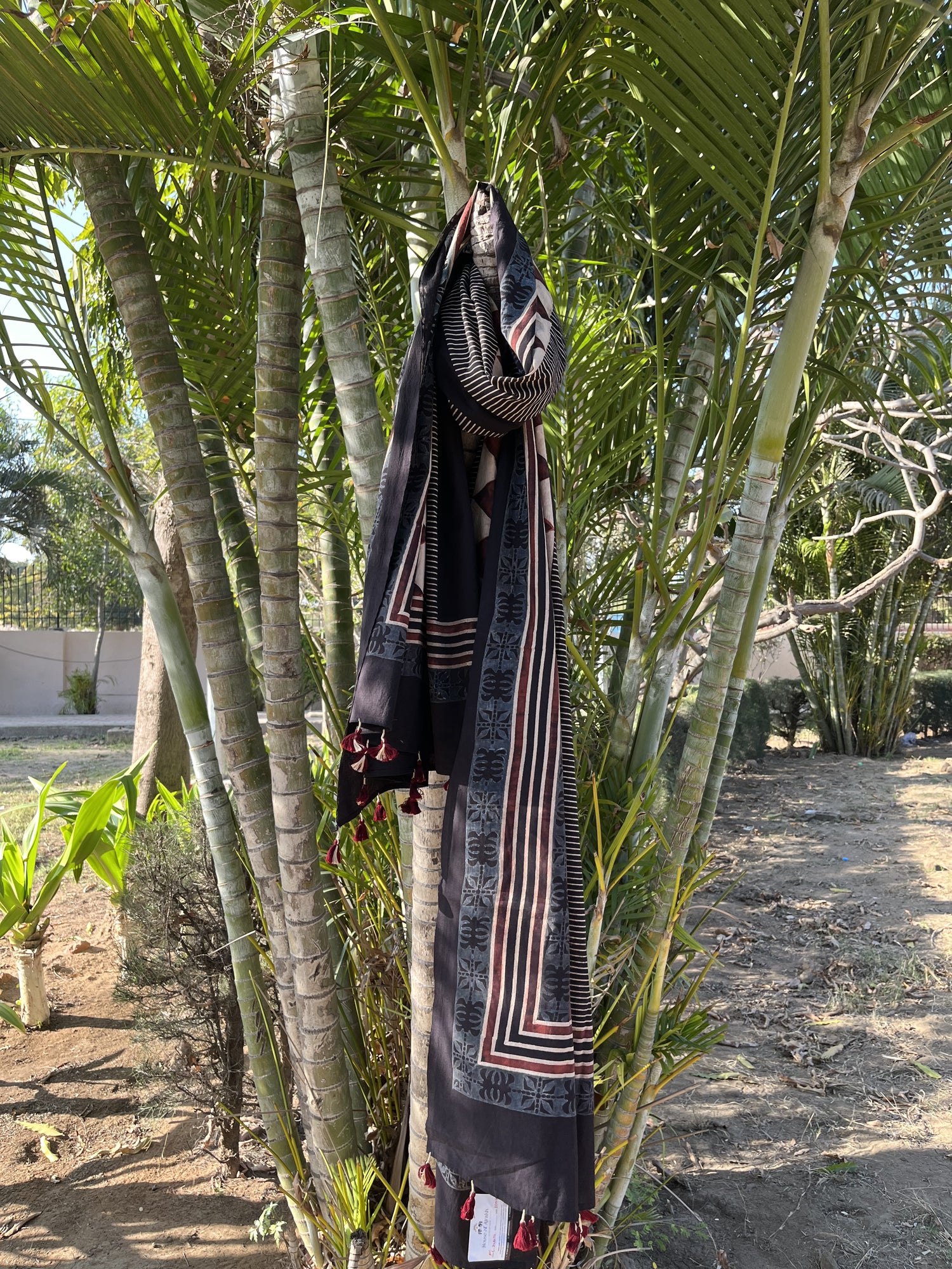 Authentic Ajrakh Hand Block Print Cotton Dupatta | Natural Dyes