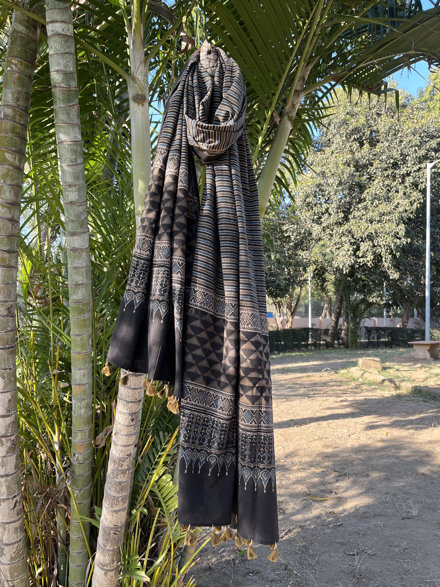 Authentic Ajrakh Hand Block Print Cotton Dupatta | Natural Dyes