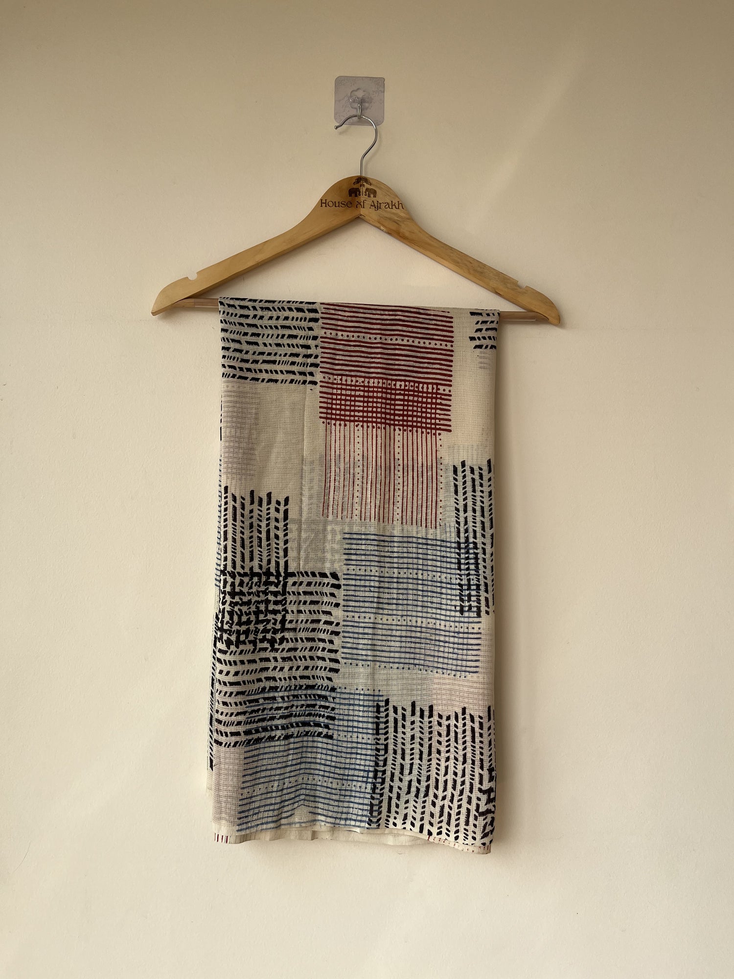 Multicolor Ajrakh Hand Block Print Net Modal Silk Fabric | Natural Dyes