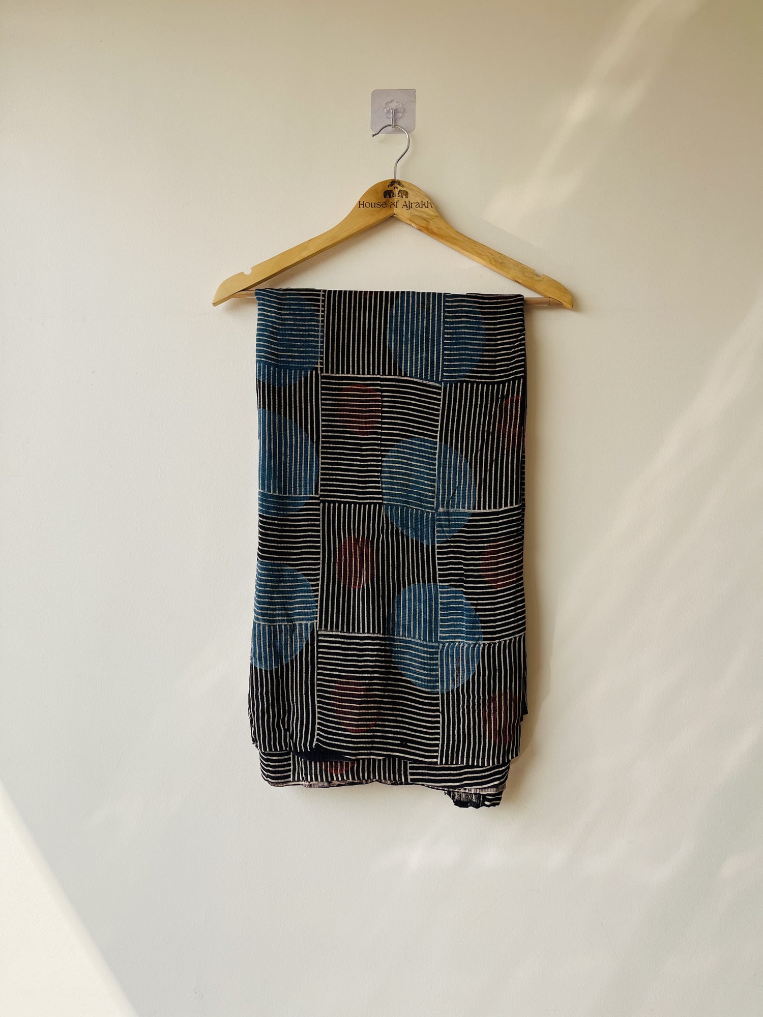 Multicolor Ajrakh Hand Block Print Net Modal Silk Fabric | Natural Dyes