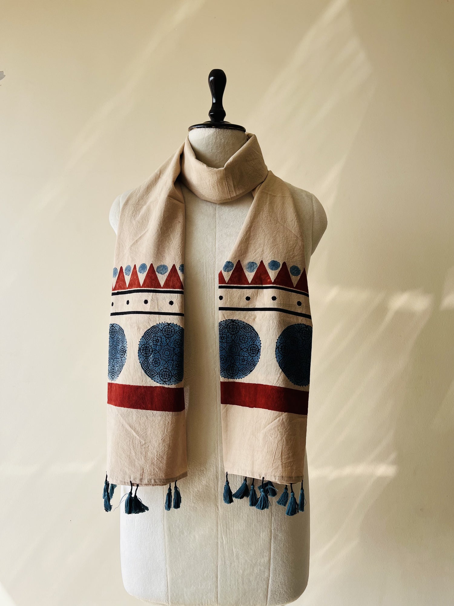 Authentic Ajrakh Hand Block Print Cotton Stole | Natural Dye