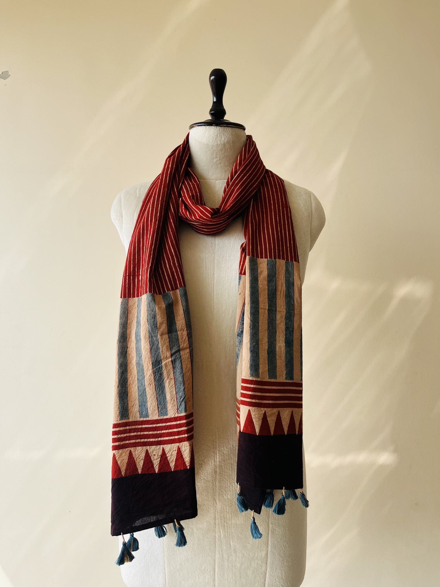 Authentic Ajrakh Hand Block Print Cotton Stole | Natural Dyes