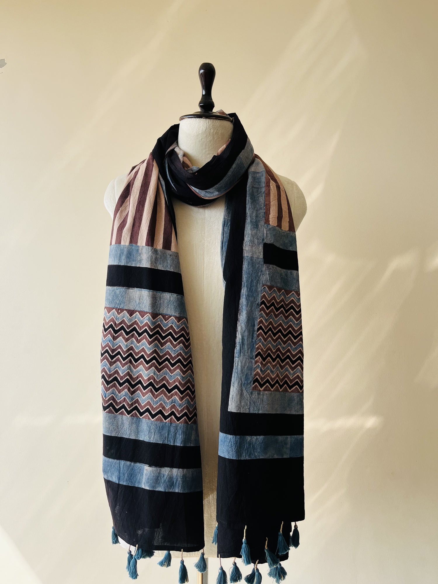 Authentic Ajrakh Hand Block Print Cotton Dupatta | Natural Dyes