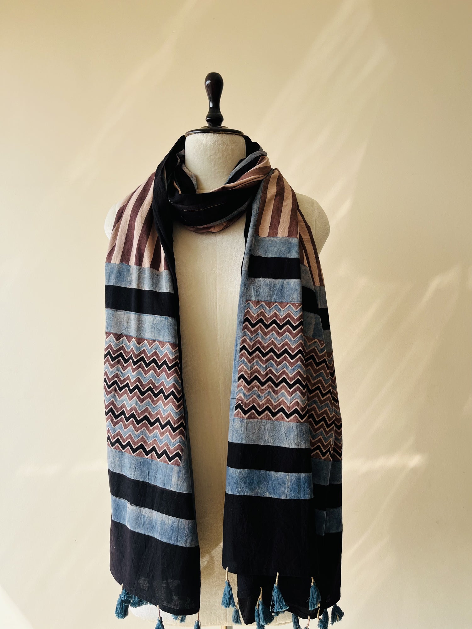 Authentic Ajrakh Hand Block Print Cotton Dupatta | Natural Dyes