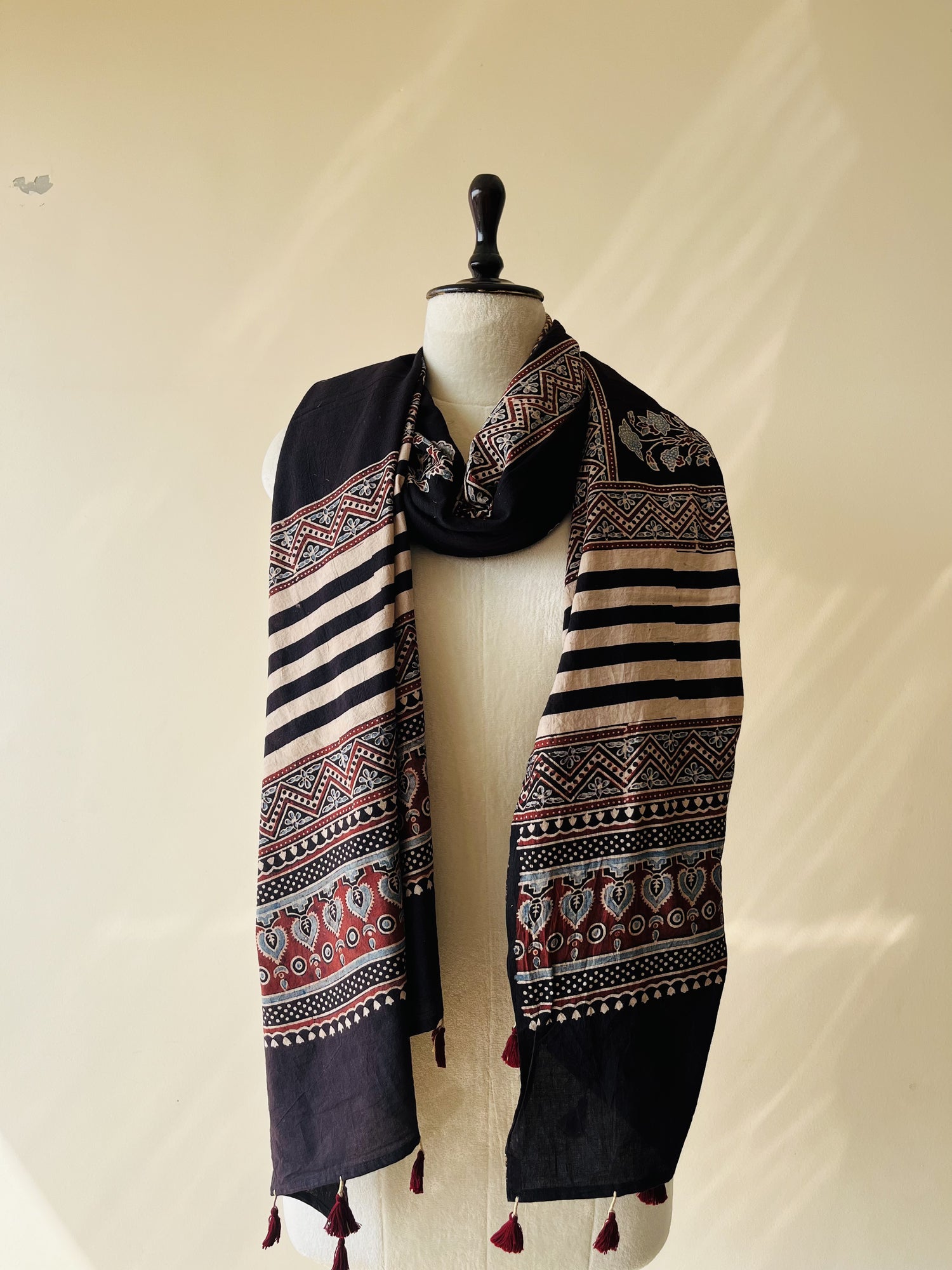 Authentic Ajrakh Hand Block Print Cotton Dupatta | Natural Dyes