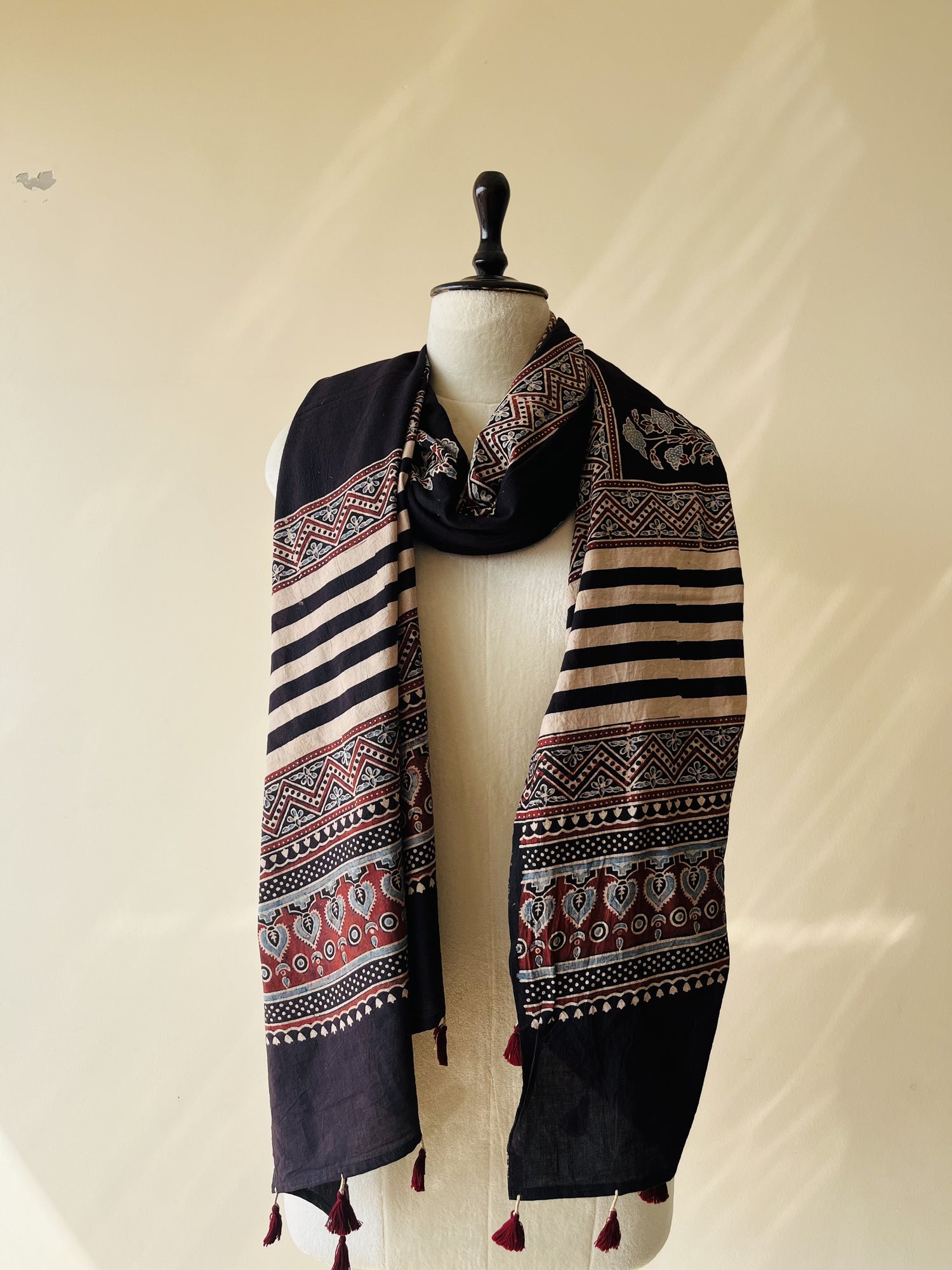 Authentic Ajrakh Hand Block Print Cotton Dupatta | Natural Dyes