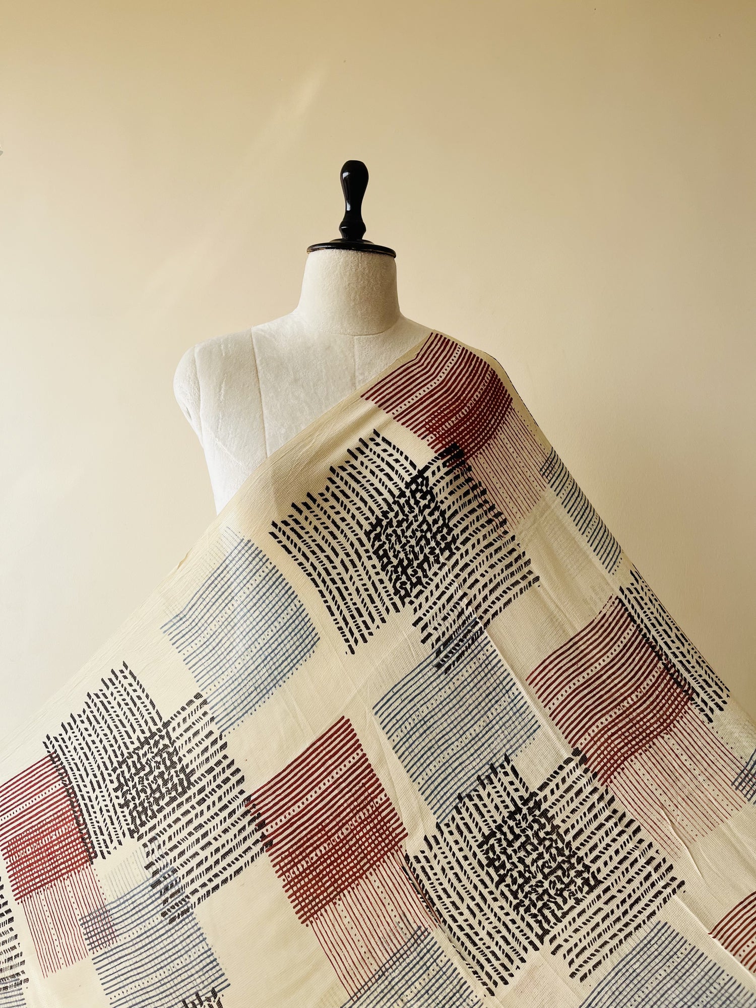 Multicolor Ajrakh Hand Block Print Net Modal Silk Fabric | Natural Dyes