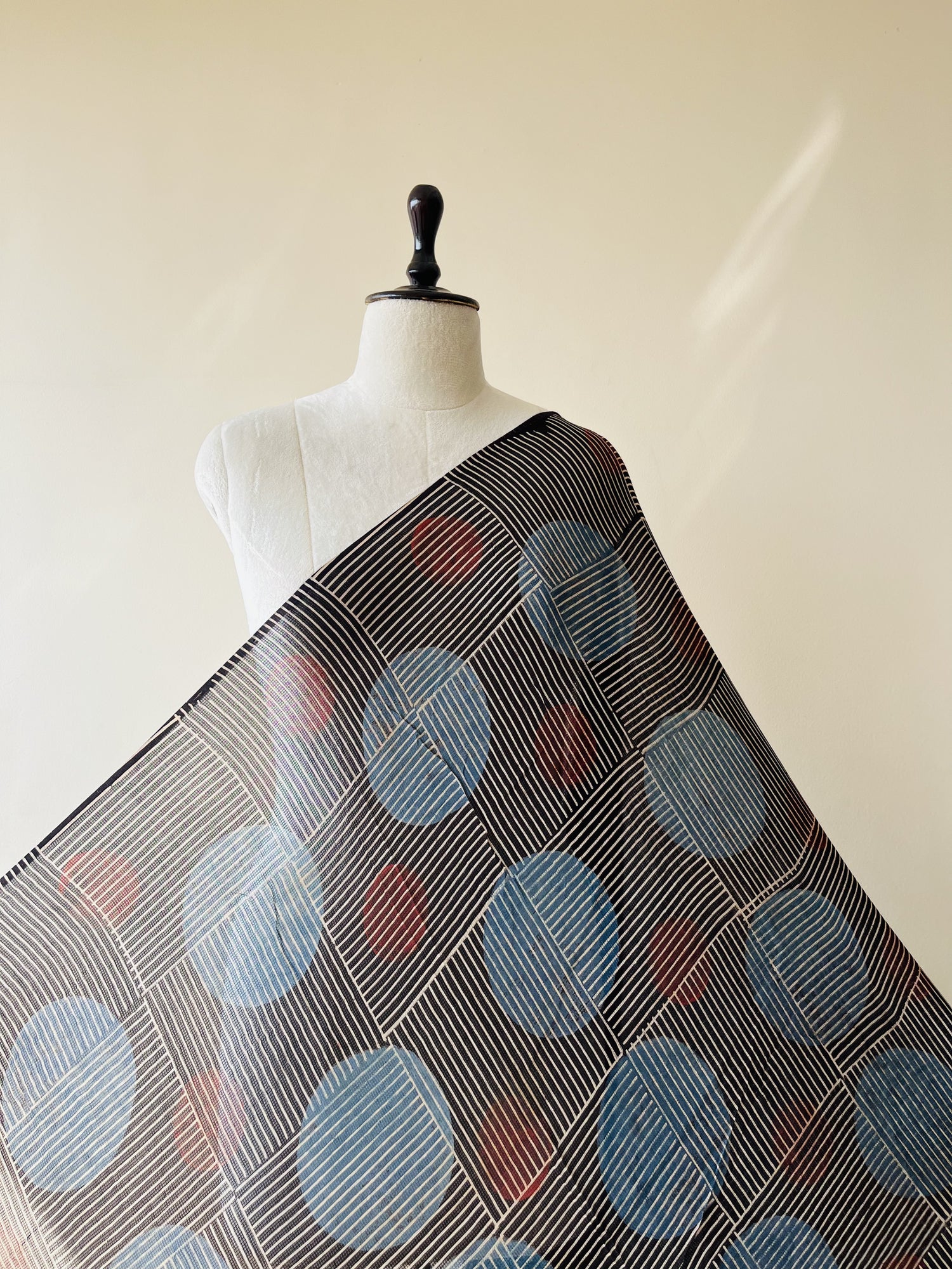 Multicolor Ajrakh Hand Block Print Net Modal Silk Fabric | Natural Dyes