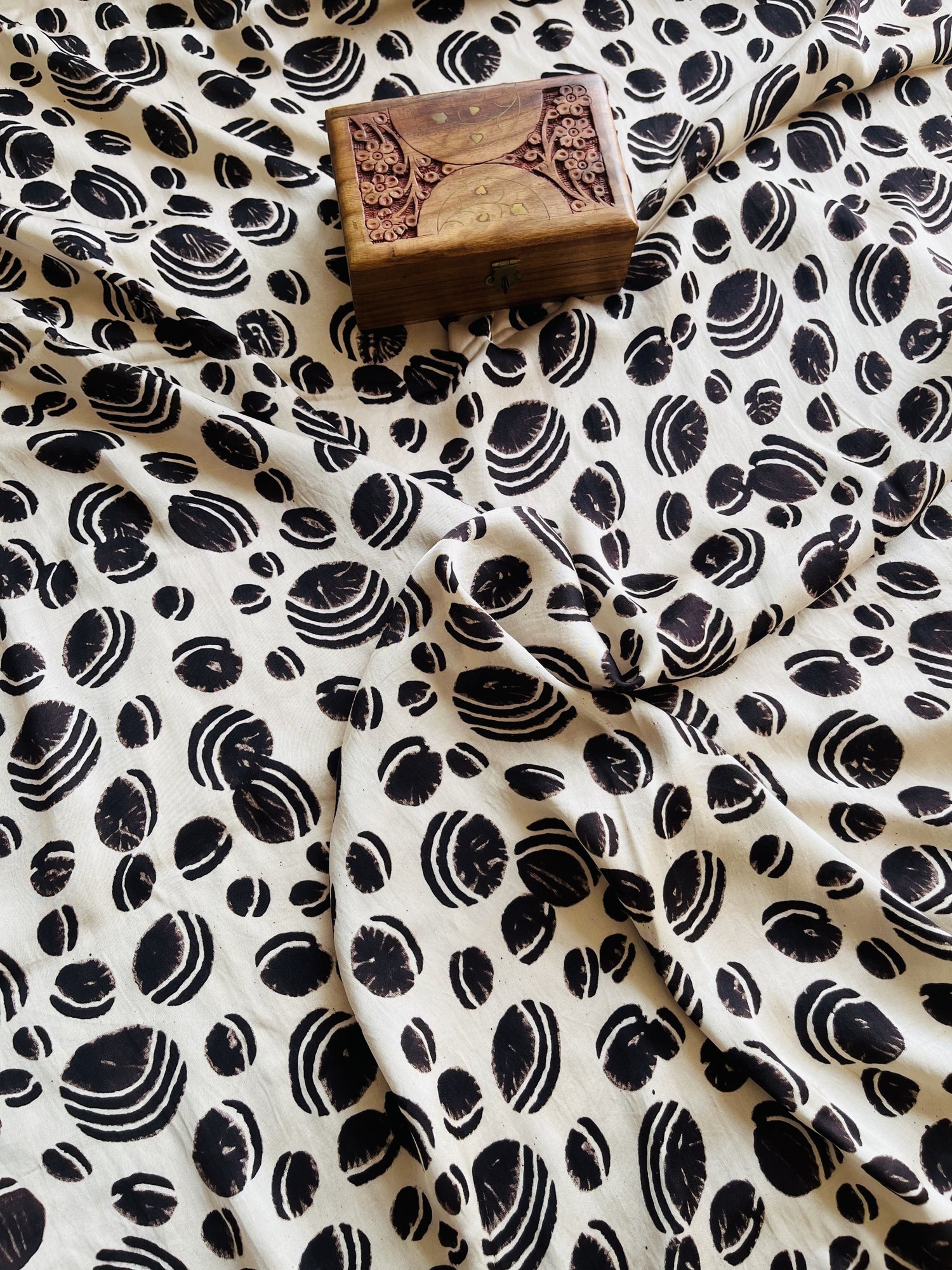 Coffee Ajrakh Hand Block Print Modal Silk Fabric | Natural Dyes