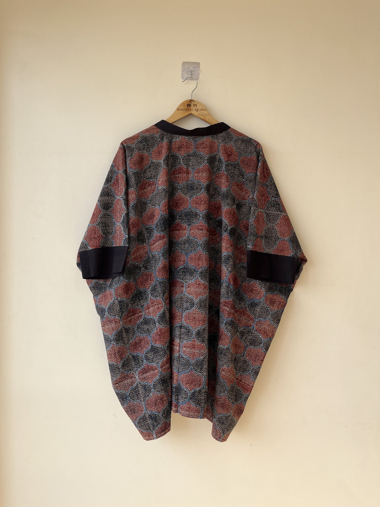 Red Black Ajrakh Hand Block Printed Cotton Kaftan | Natural Dyes